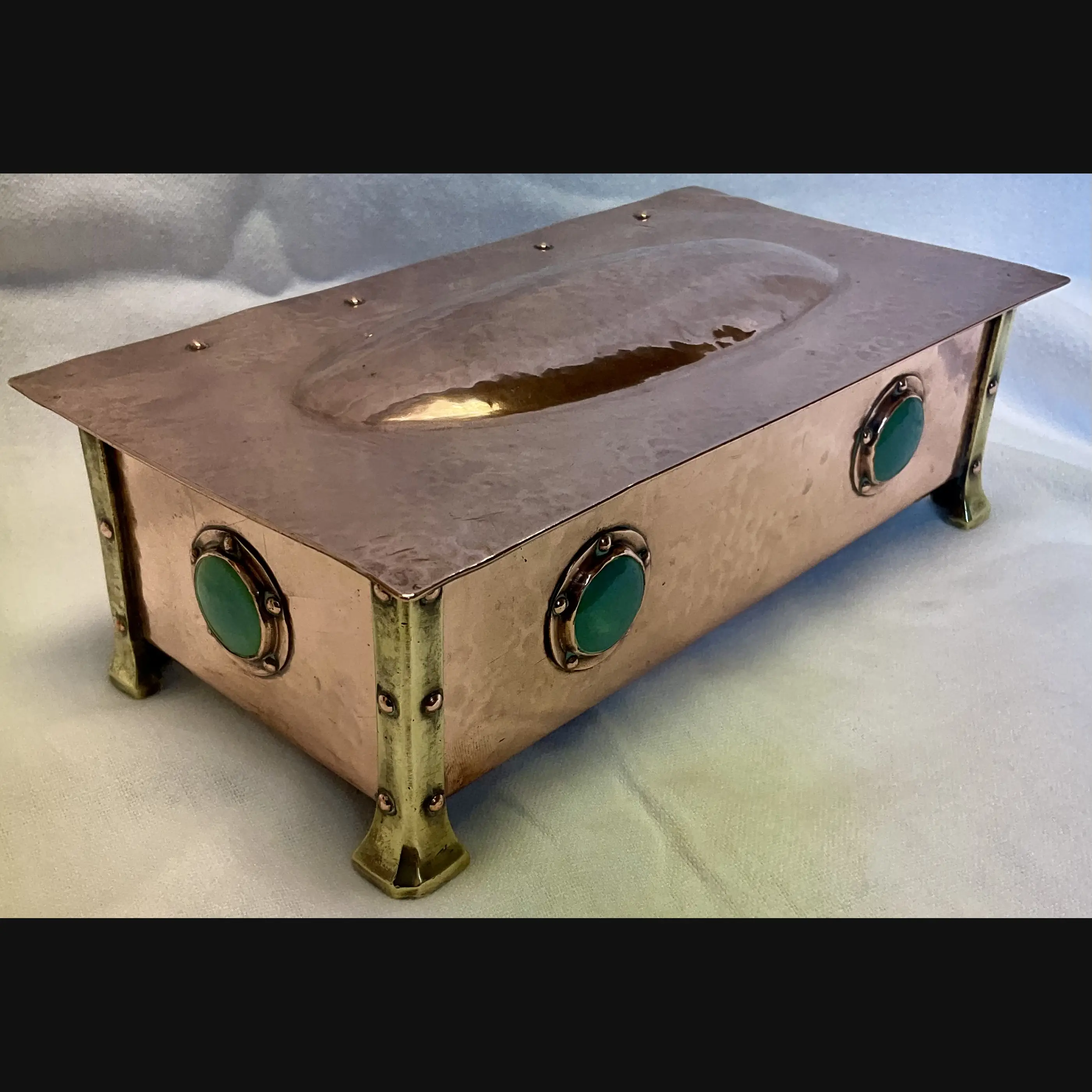 arts and crafts a e jones ruskin mounted cabochon table box