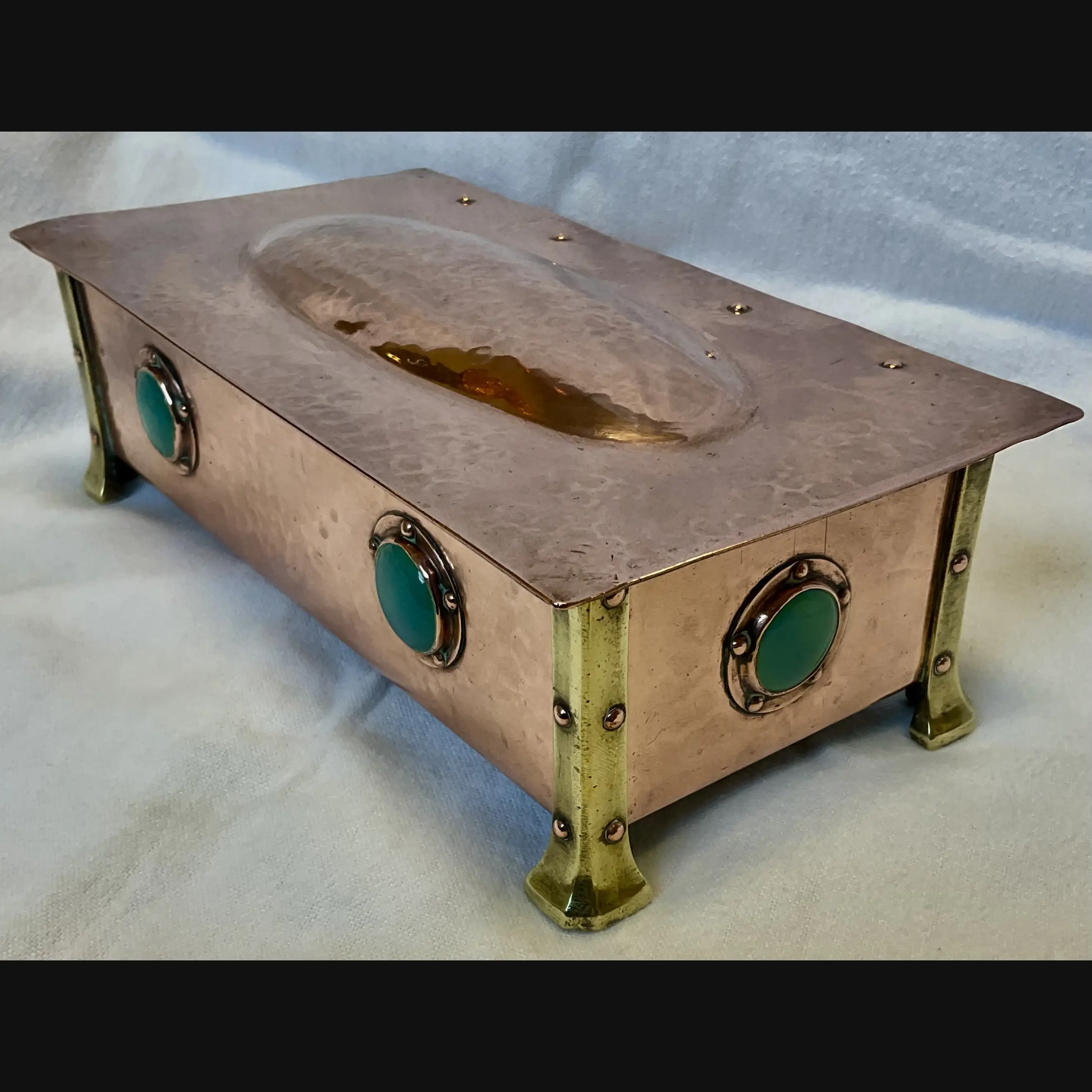 arts and crafts a e jones ruskin mounted cabochon table box