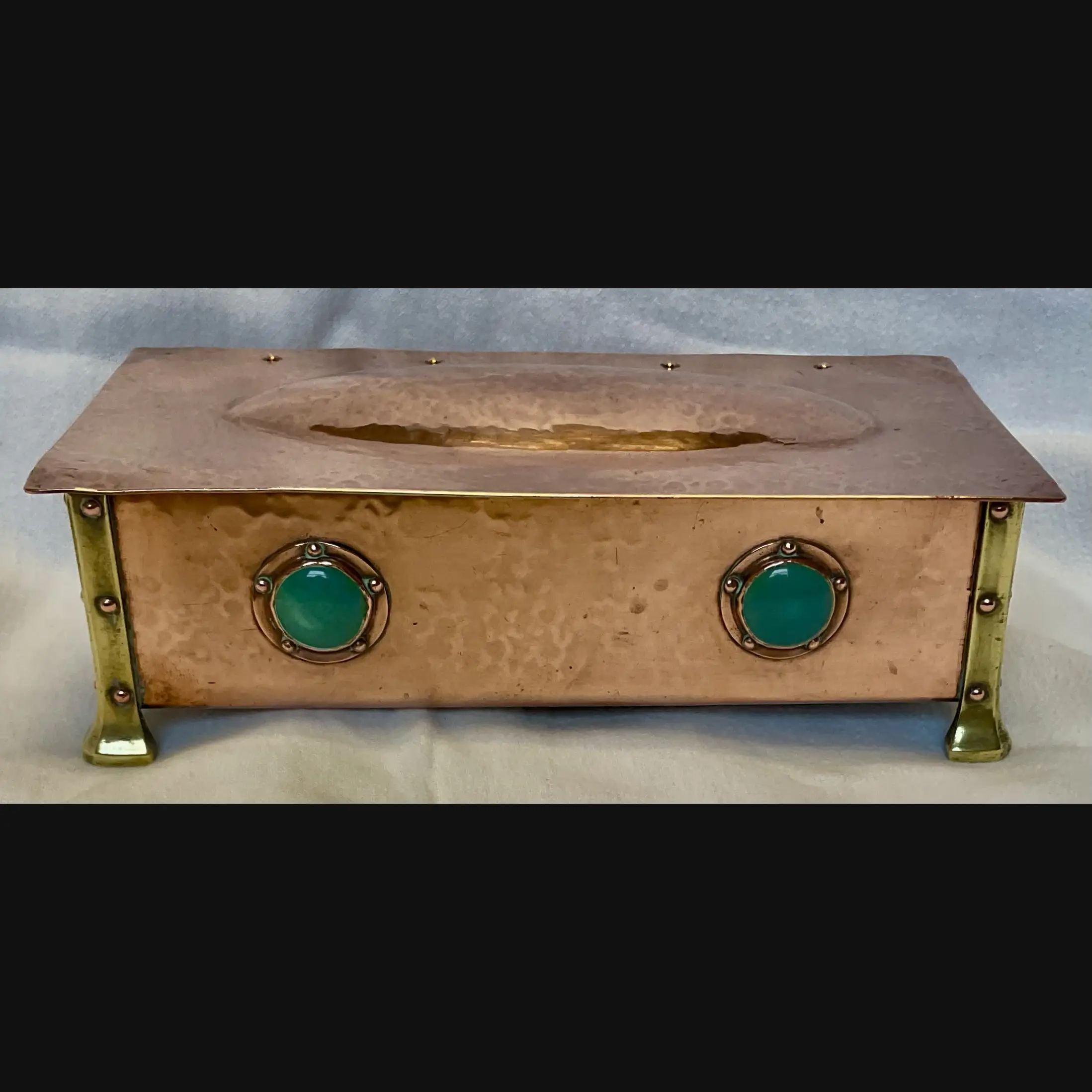 arts and crafts a e jones ruskin mounted cabochon table box