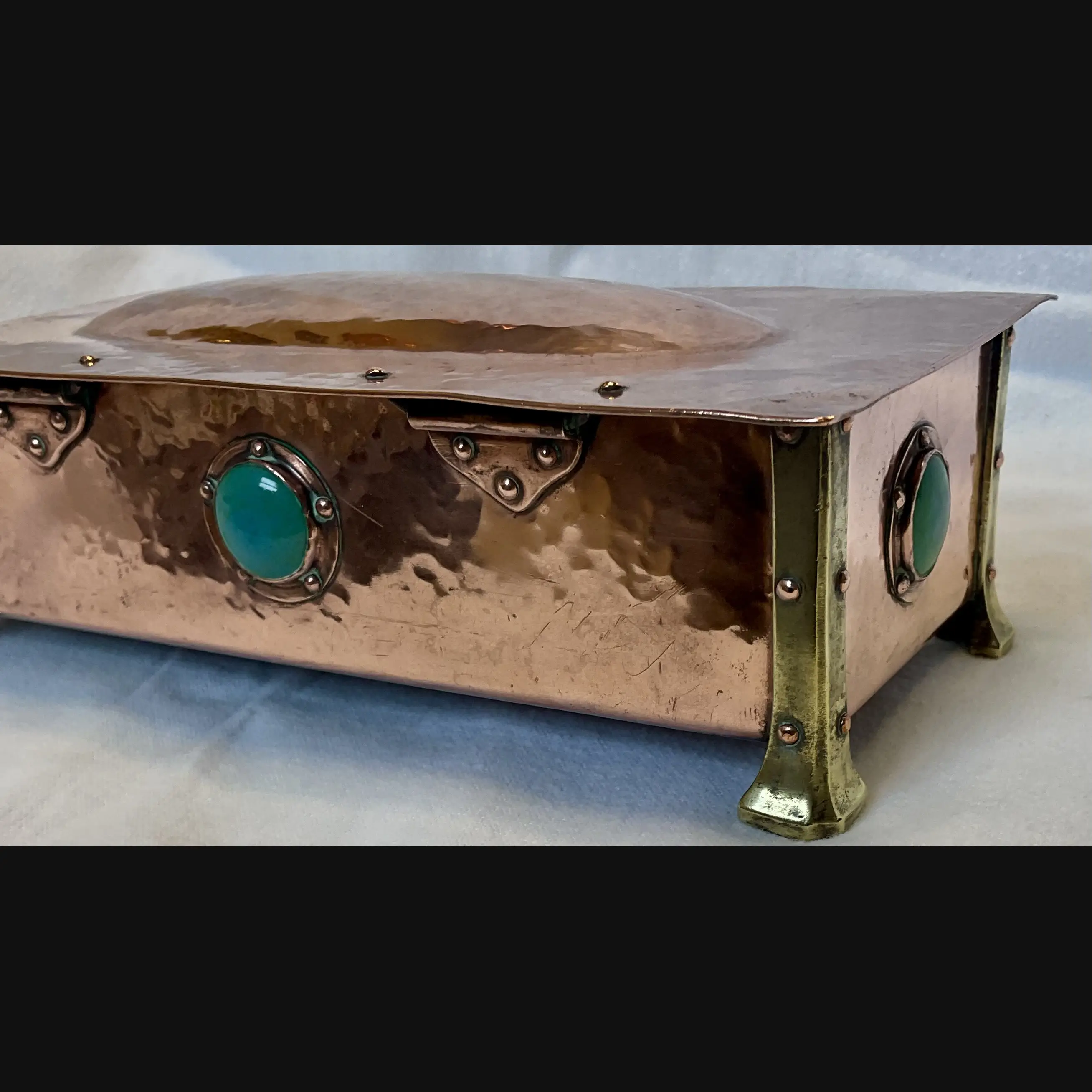 arts and crafts a e jones ruskin mounted cabochon table box