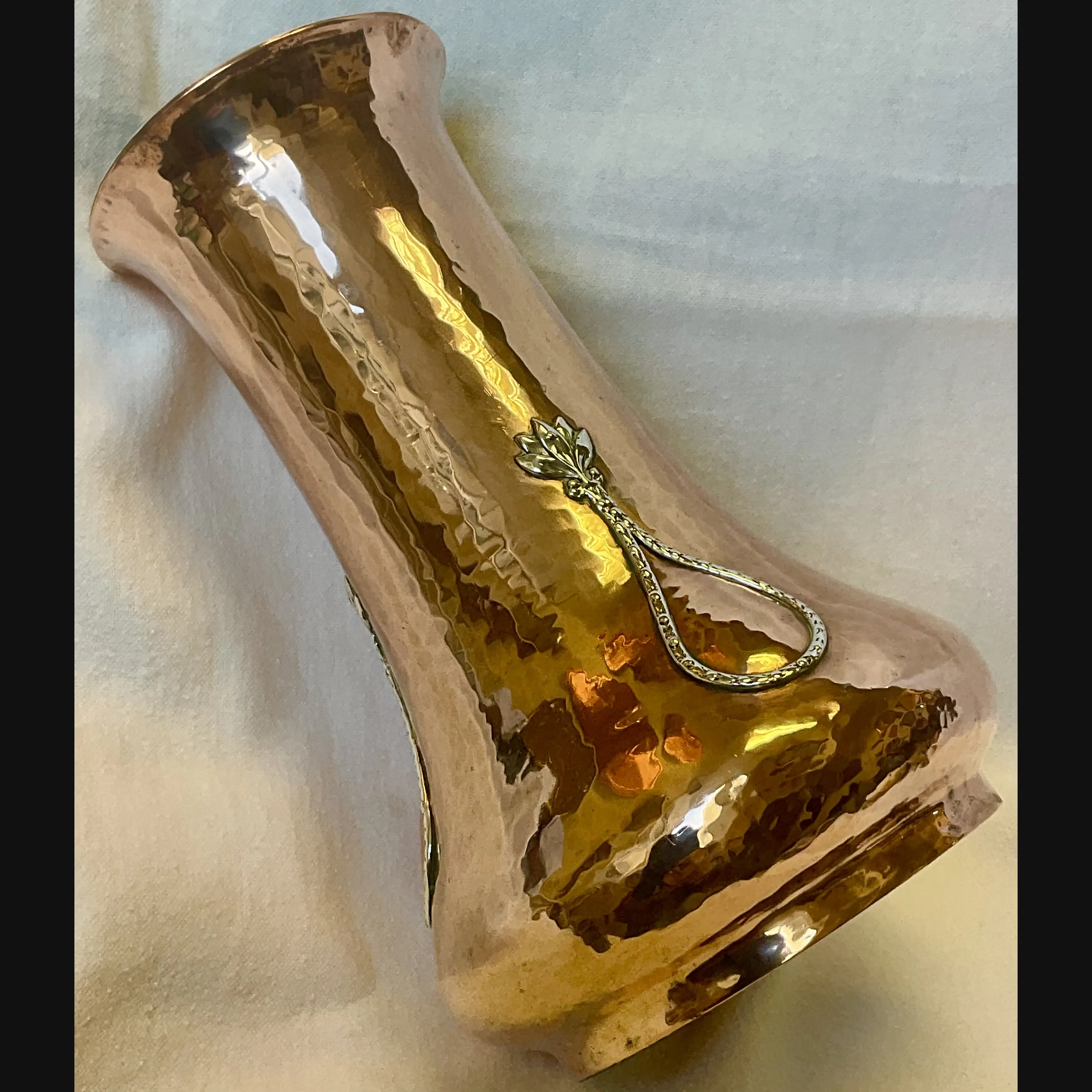 a e jones arts and crafts silver on copper large hammered flower vase