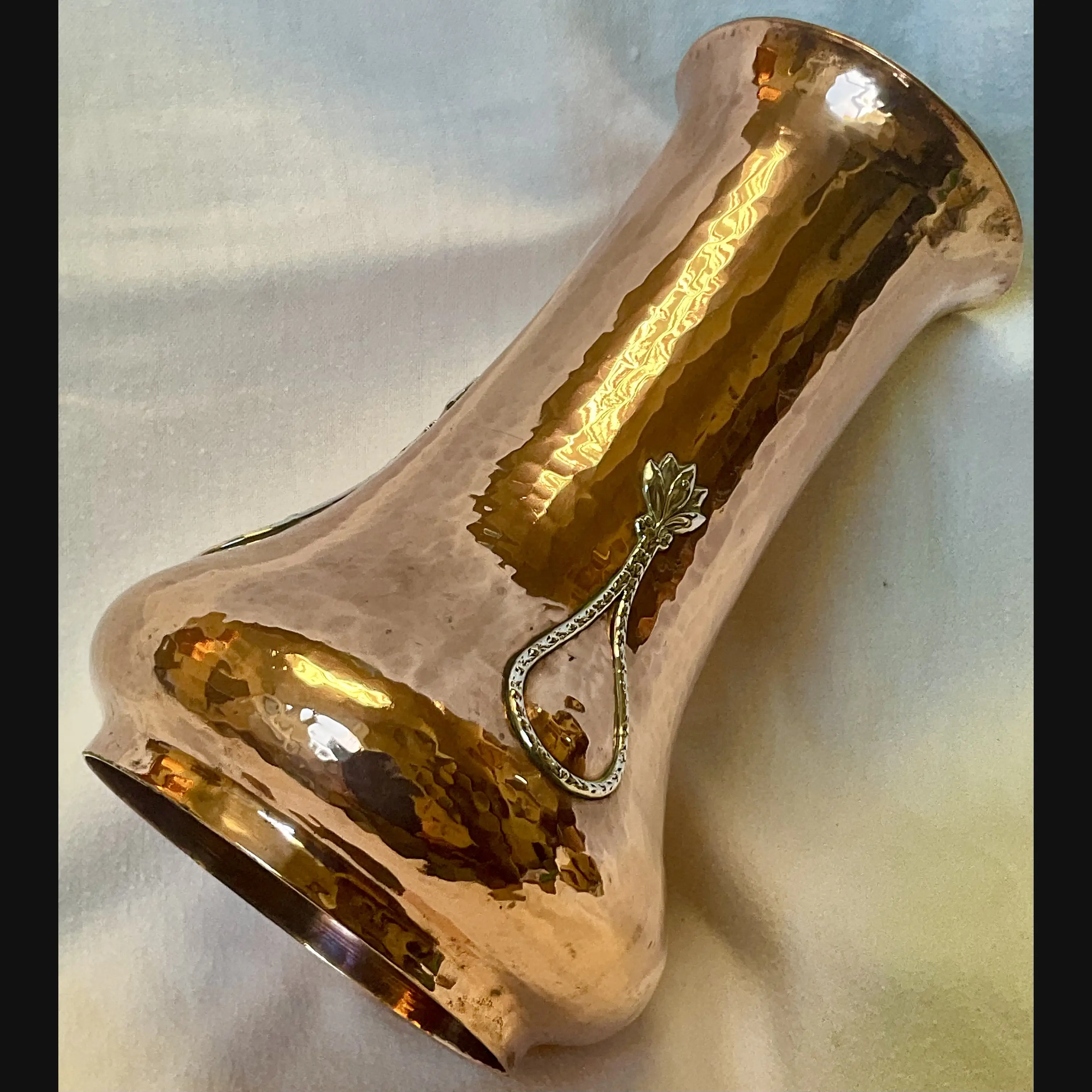 a e jones arts and crafts silver on copper large hammered flower vase