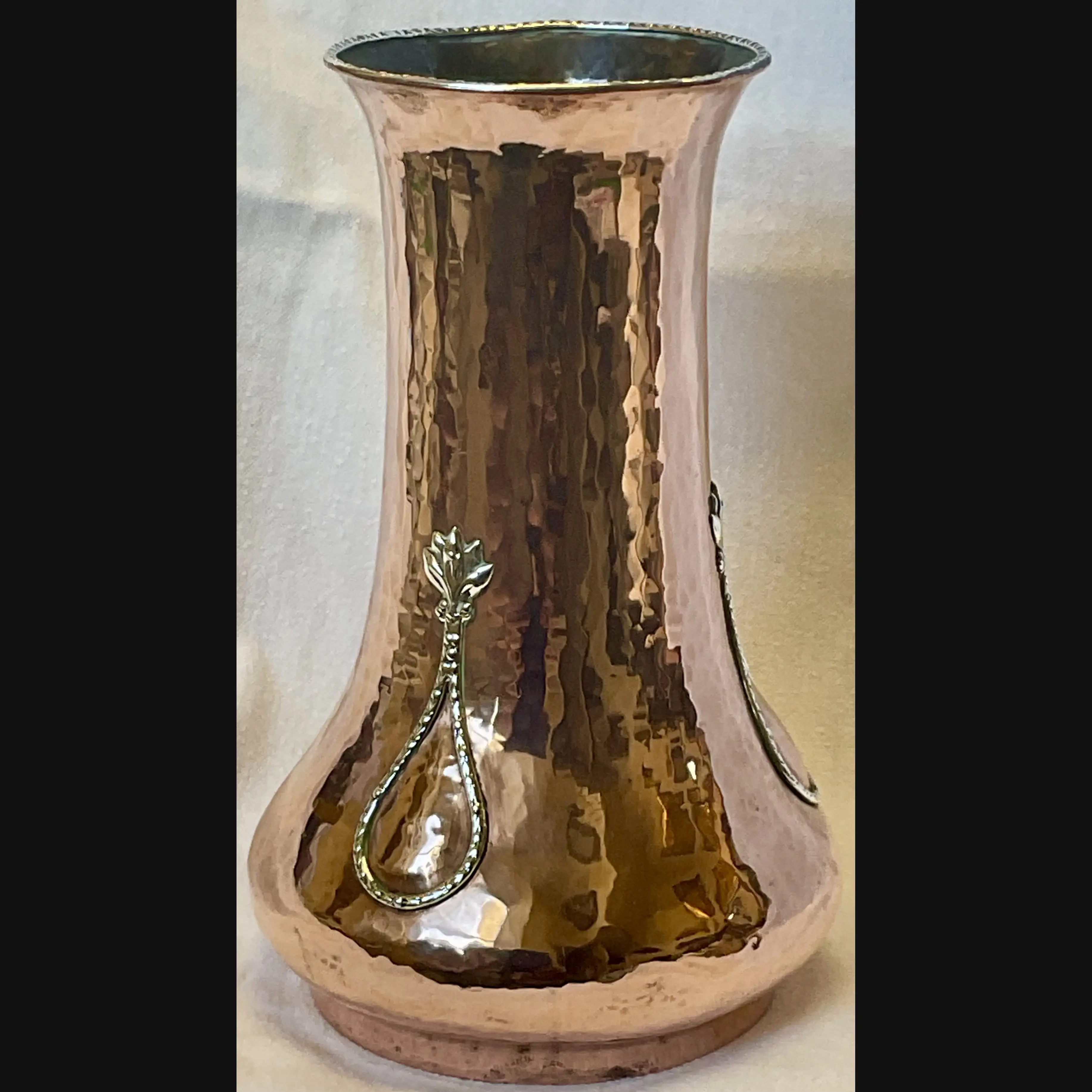 a e jones arts and crafts silver on copper large hammered flower vase