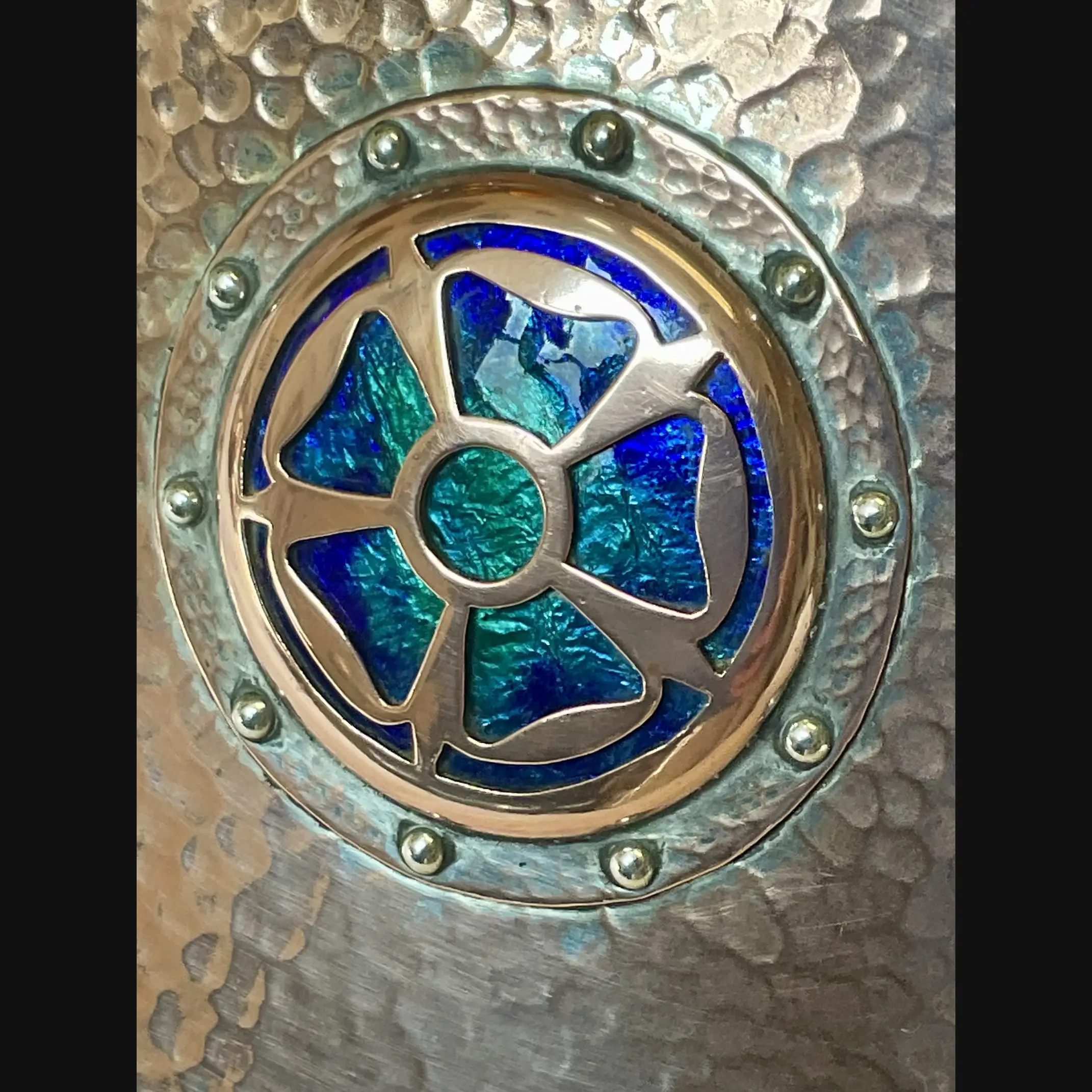 arts and crafts best and lloyd cambray ware silver plated enamelled cabochon casket