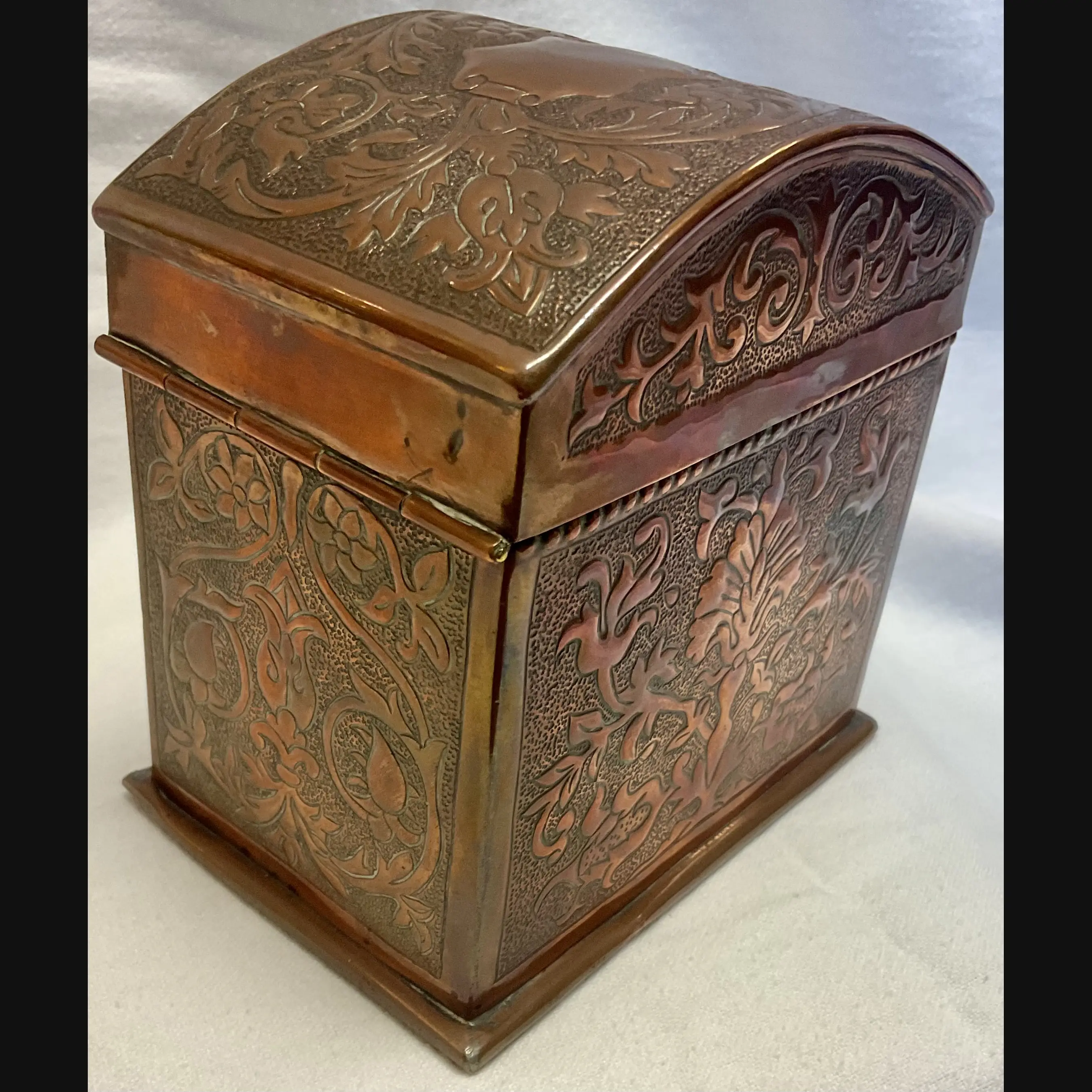 keswick school of industrial art ksia arts and crafts copper domed top lined caddy c1900