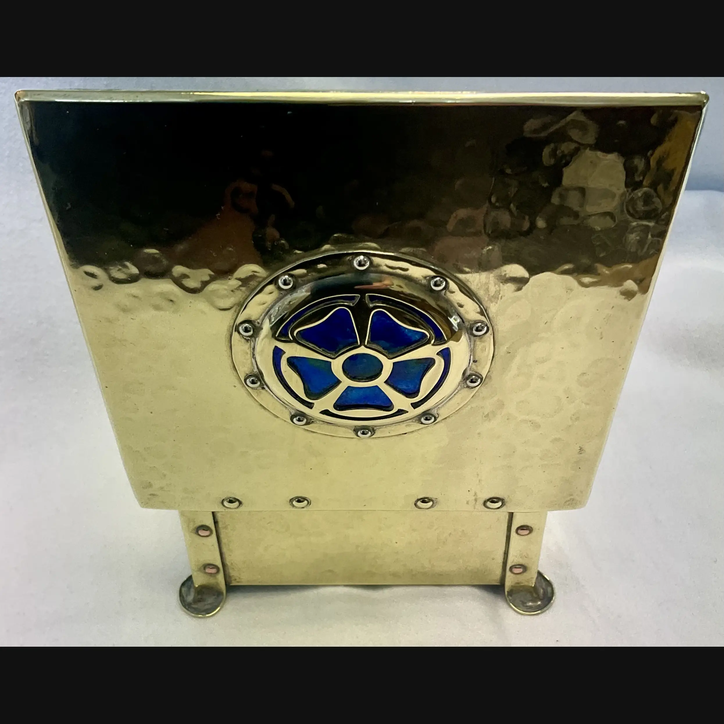 cambray ware by best and lloyd of birmingham arts and crafts brass casket with enamel rose cover c1910
