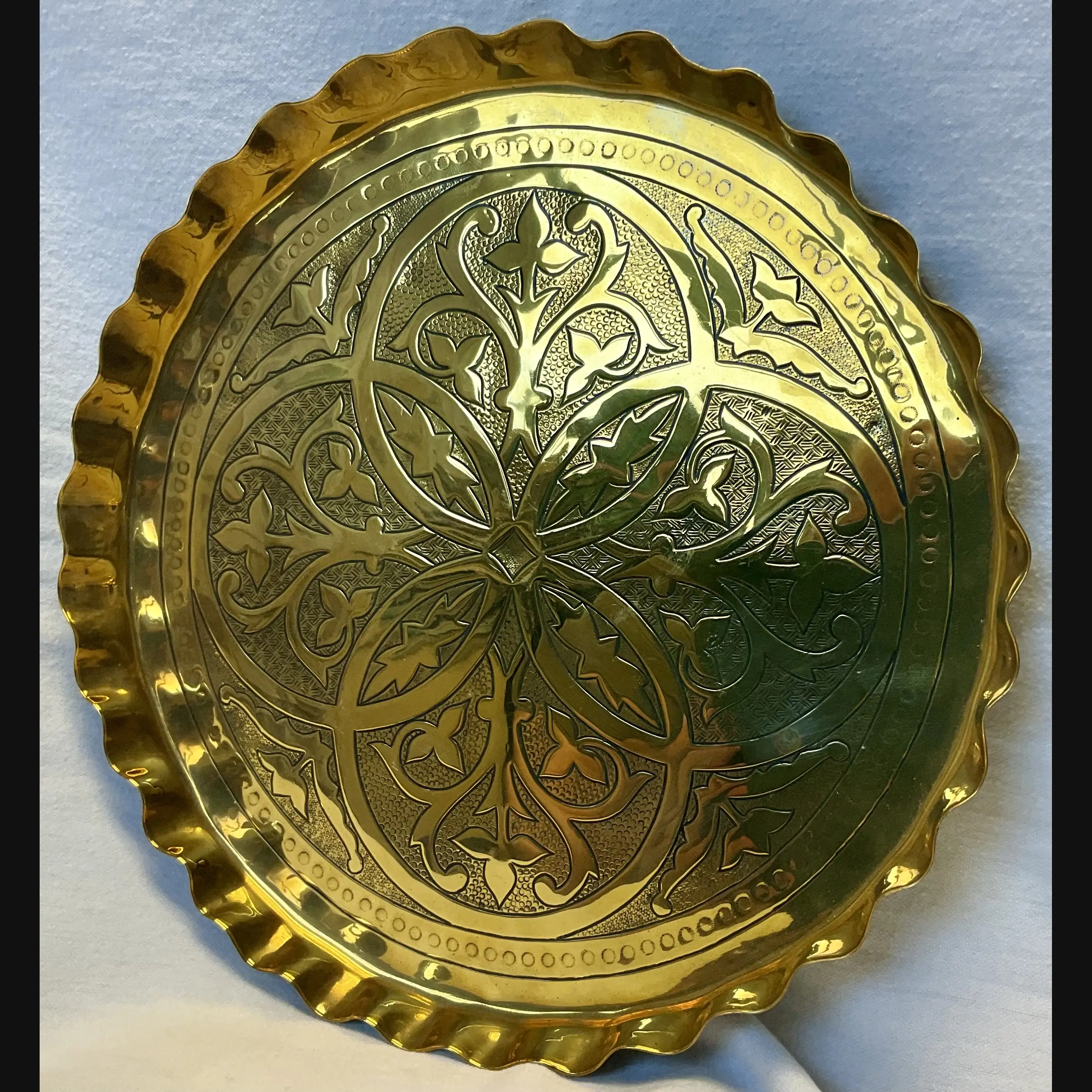 irish arts and crafts celtic designed brass alms tray c1900