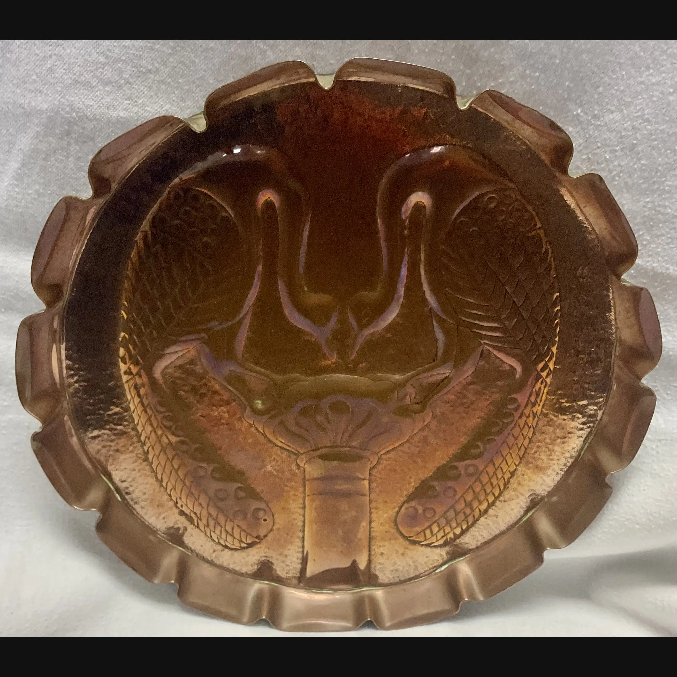 yattendon school arts and crafts double peacock scalloped edge tray signed t reynold
