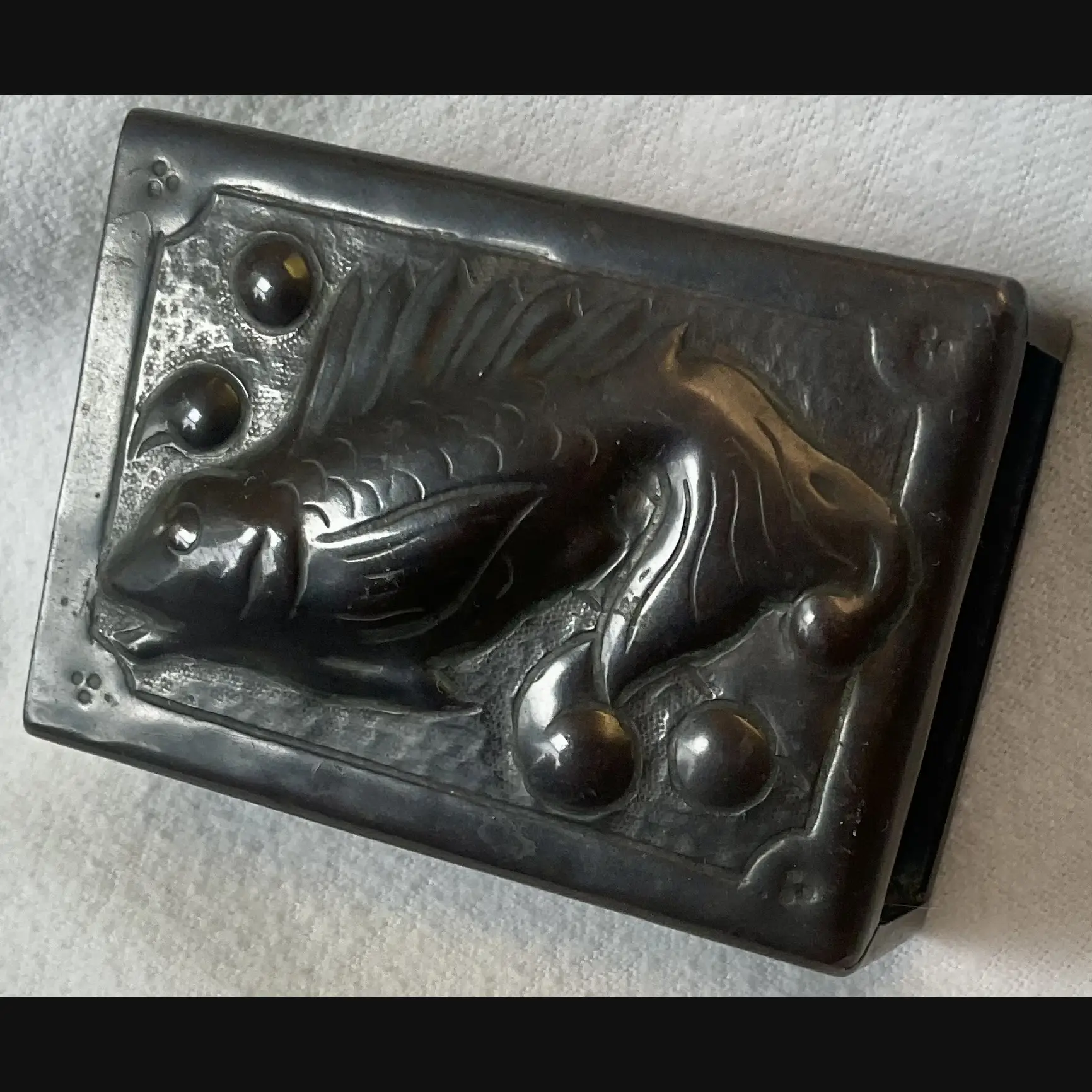 newlyn industrial class arts and crafts copper match box cover untouched original patina c1900