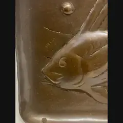 newlyn school arts and crafts copper pin tray with fish and newlyn marked
