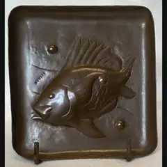 newlyn school arts and crafts copper pin tray with fish and newlyn marked