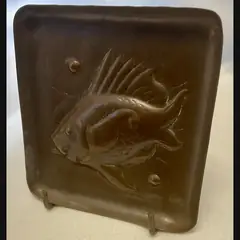 newlyn school arts and crafts copper pin tray with fish and newlyn marked