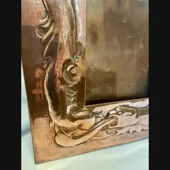 large early newlyn industrial class arts and crafts grotesques copper photo frame c1900
