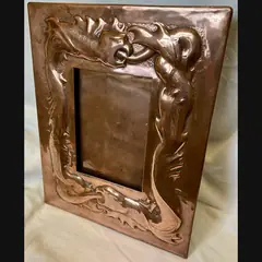 large early newlyn industrial class arts and crafts grotesques copper photo frame c1900