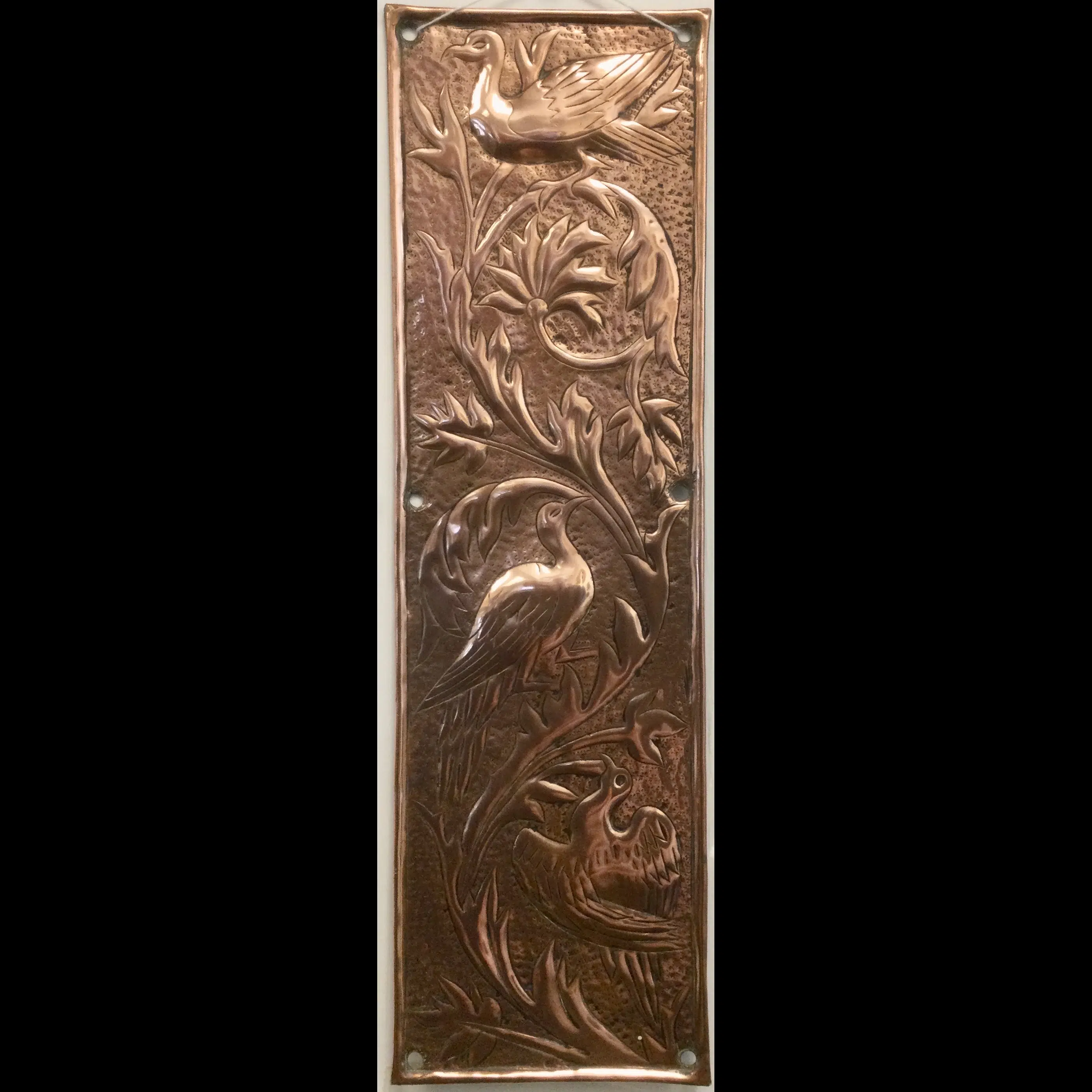 keswick school of industrial arts copper door finger plate with birds