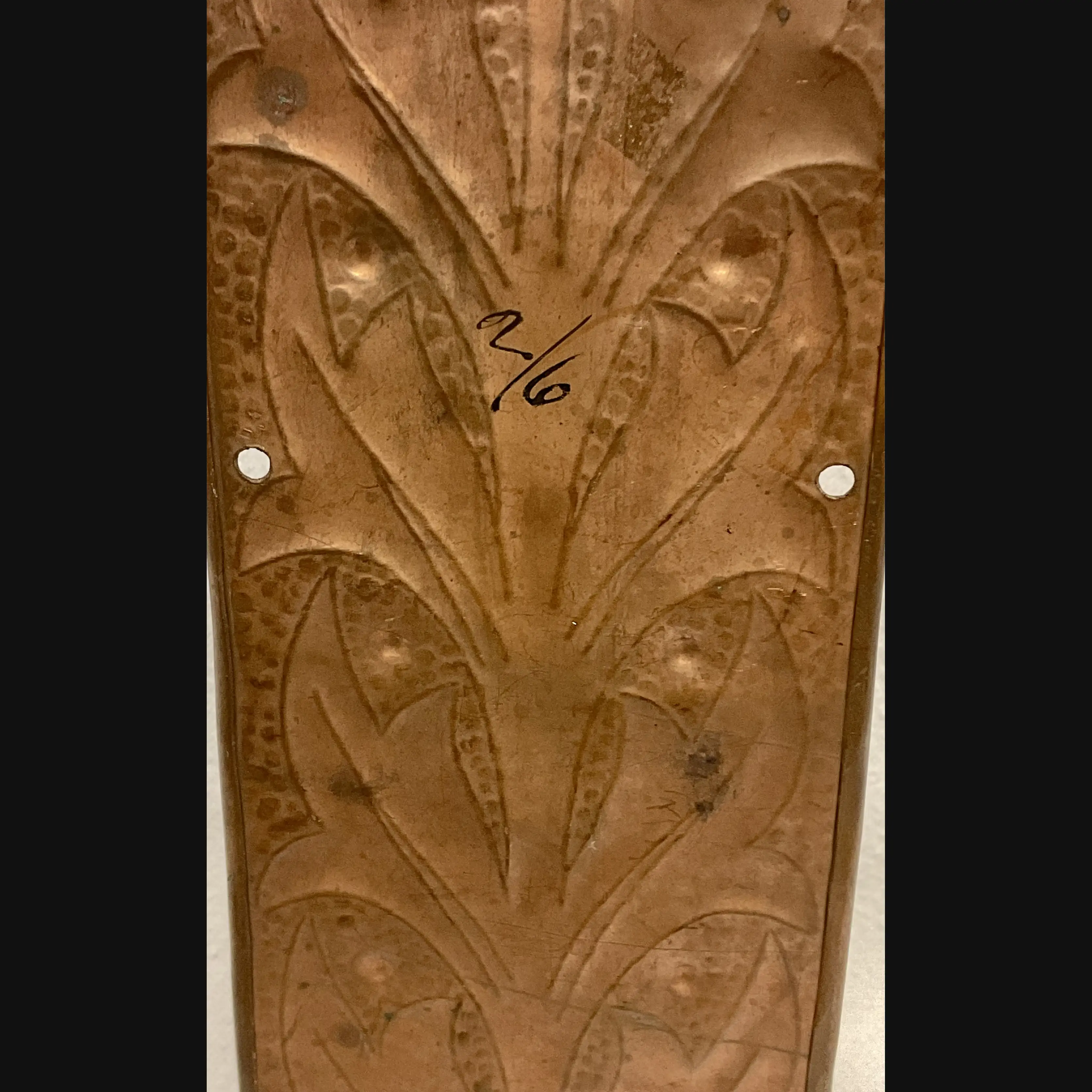 keswick school of industrial art copper arts and crafts door finger plate with stylised flower head c1900