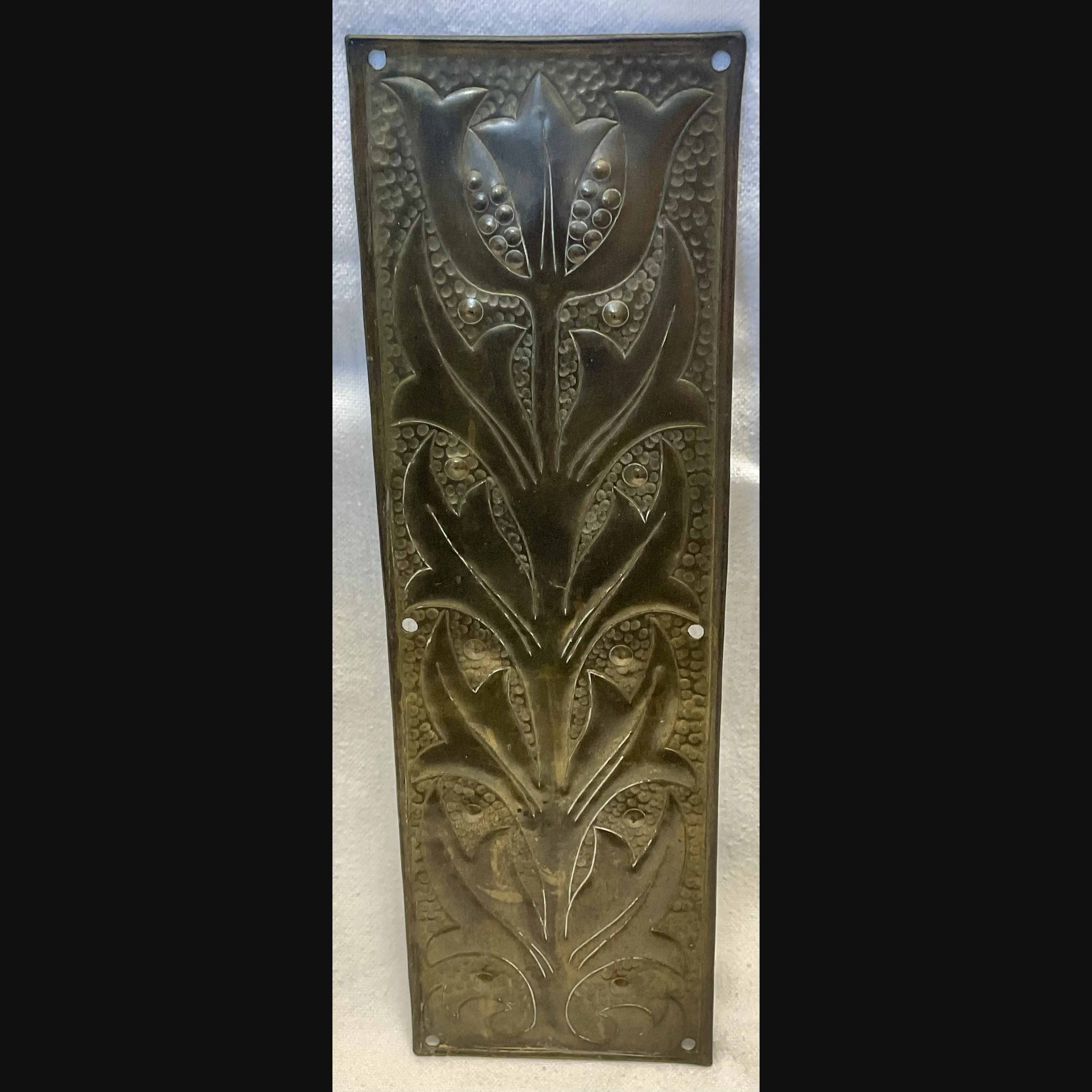 keswick school of industrial art brass arts and crafts door finger plate with stylised flower head c1900