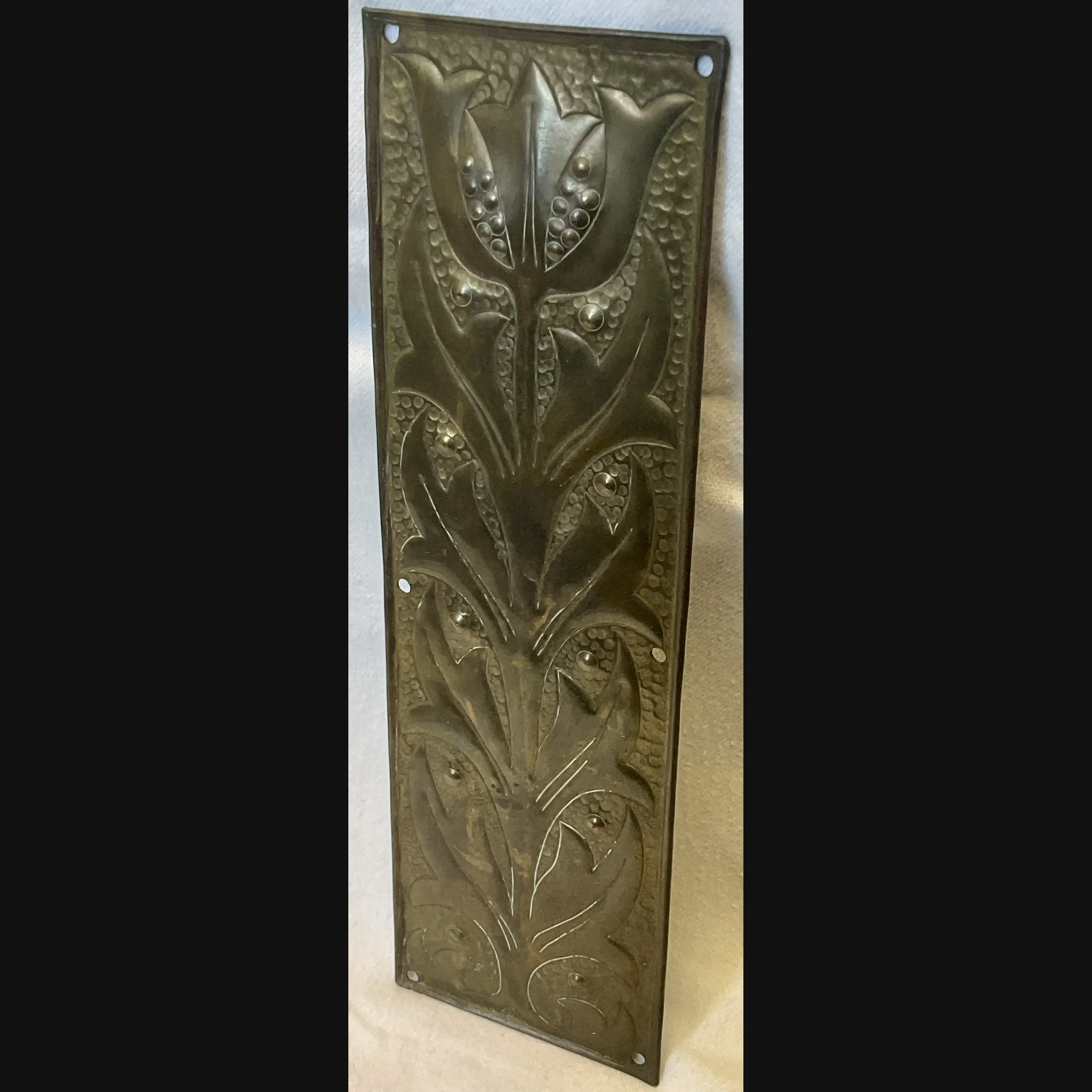 keswick school of industrial art brass arts and crafts door finger plate with stylised flower head c1900
