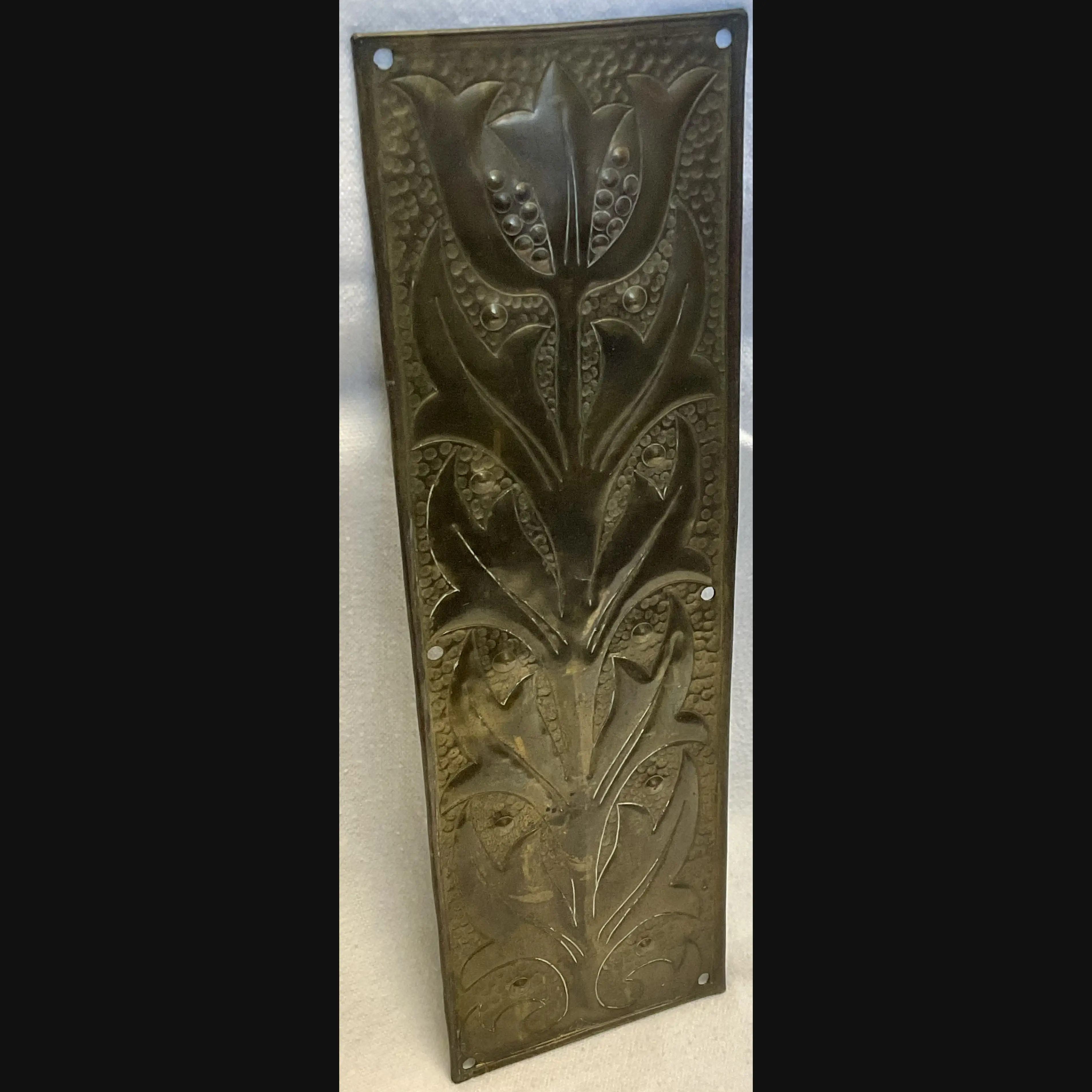 keswick school of industrial art brass arts and crafts door finger plate with stylised flower head c1900