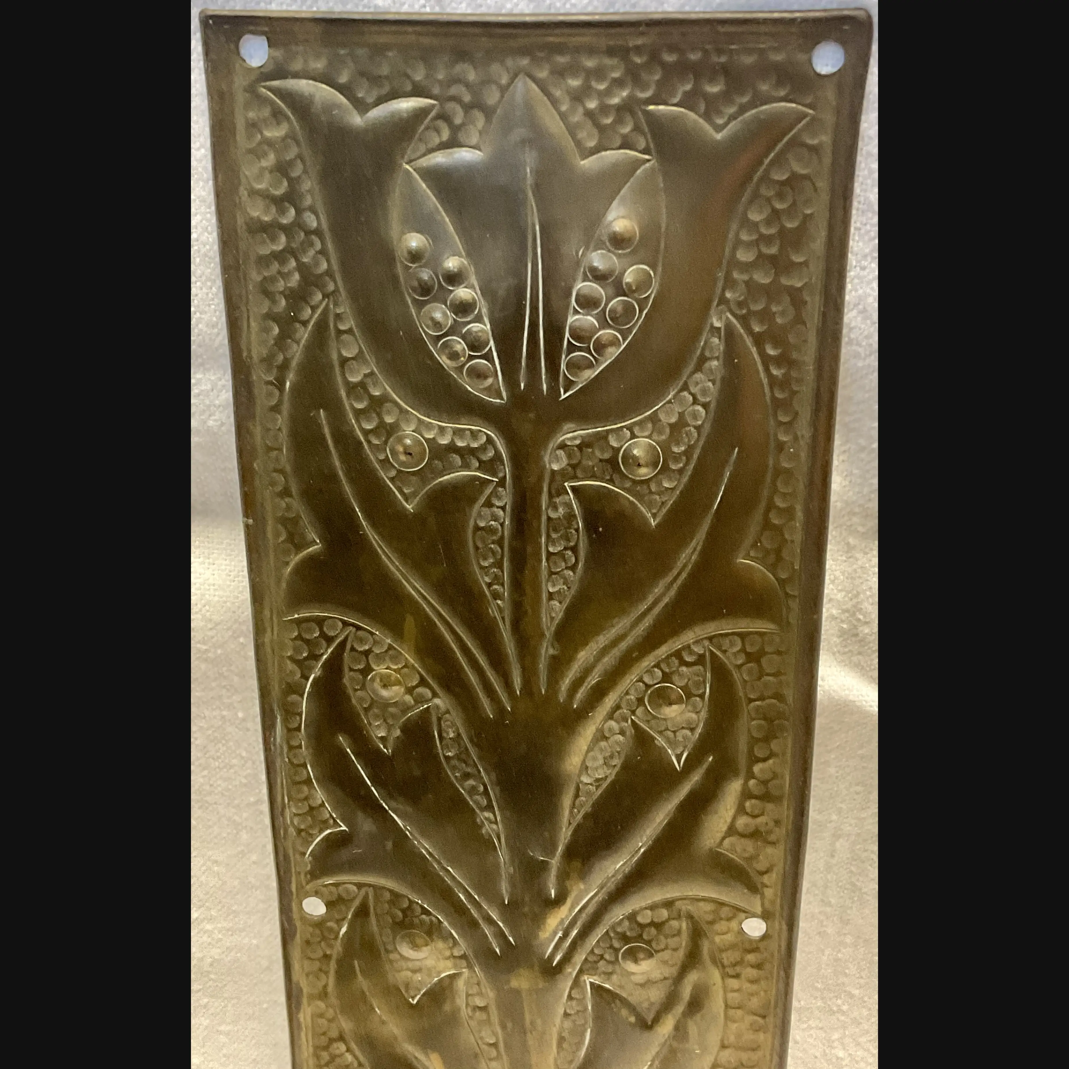 keswick school of industrial art brass arts and crafts door finger plate with stylised flower head c1900