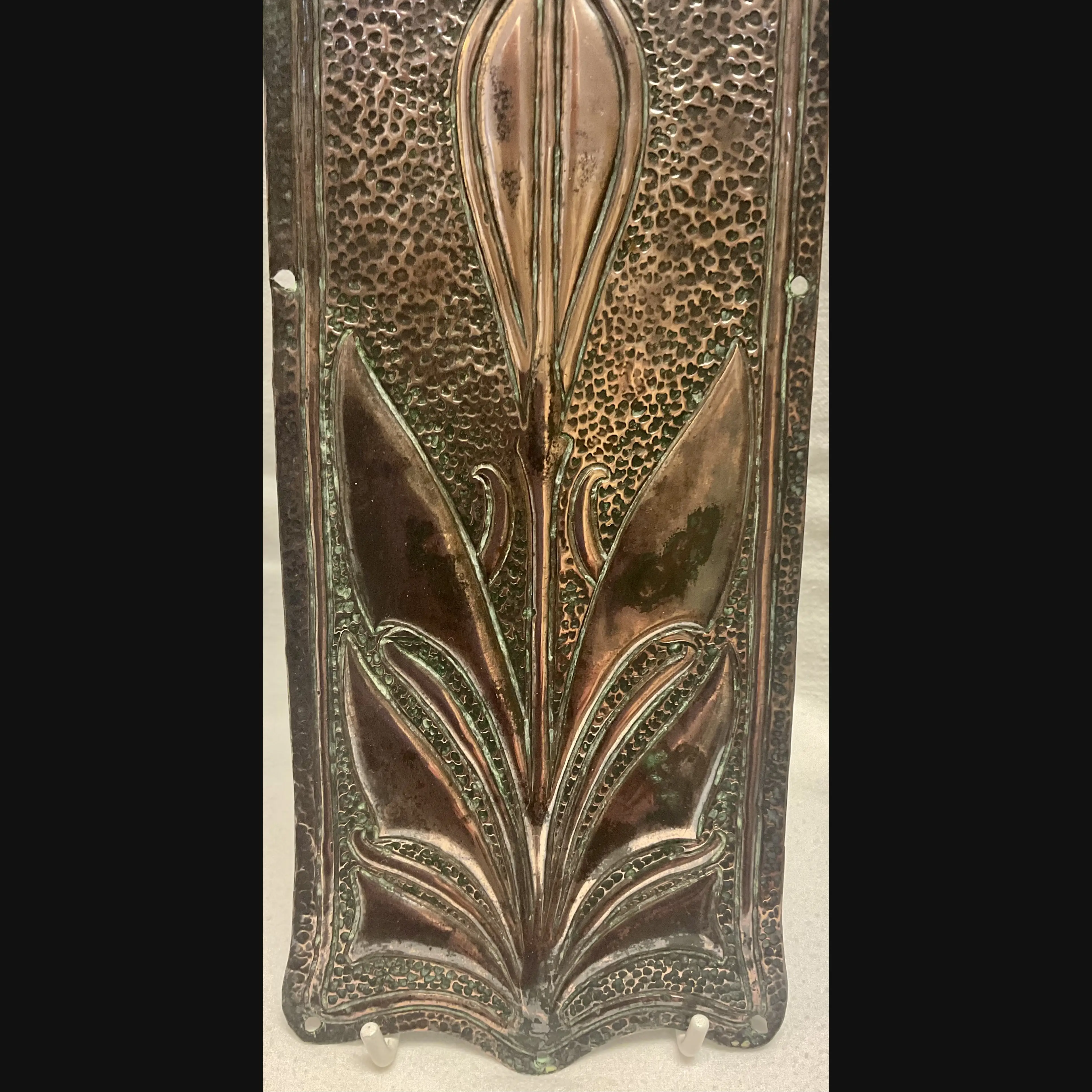 large arts and crafts coper door push finger plate with sunflower heavy gauge c1900 10