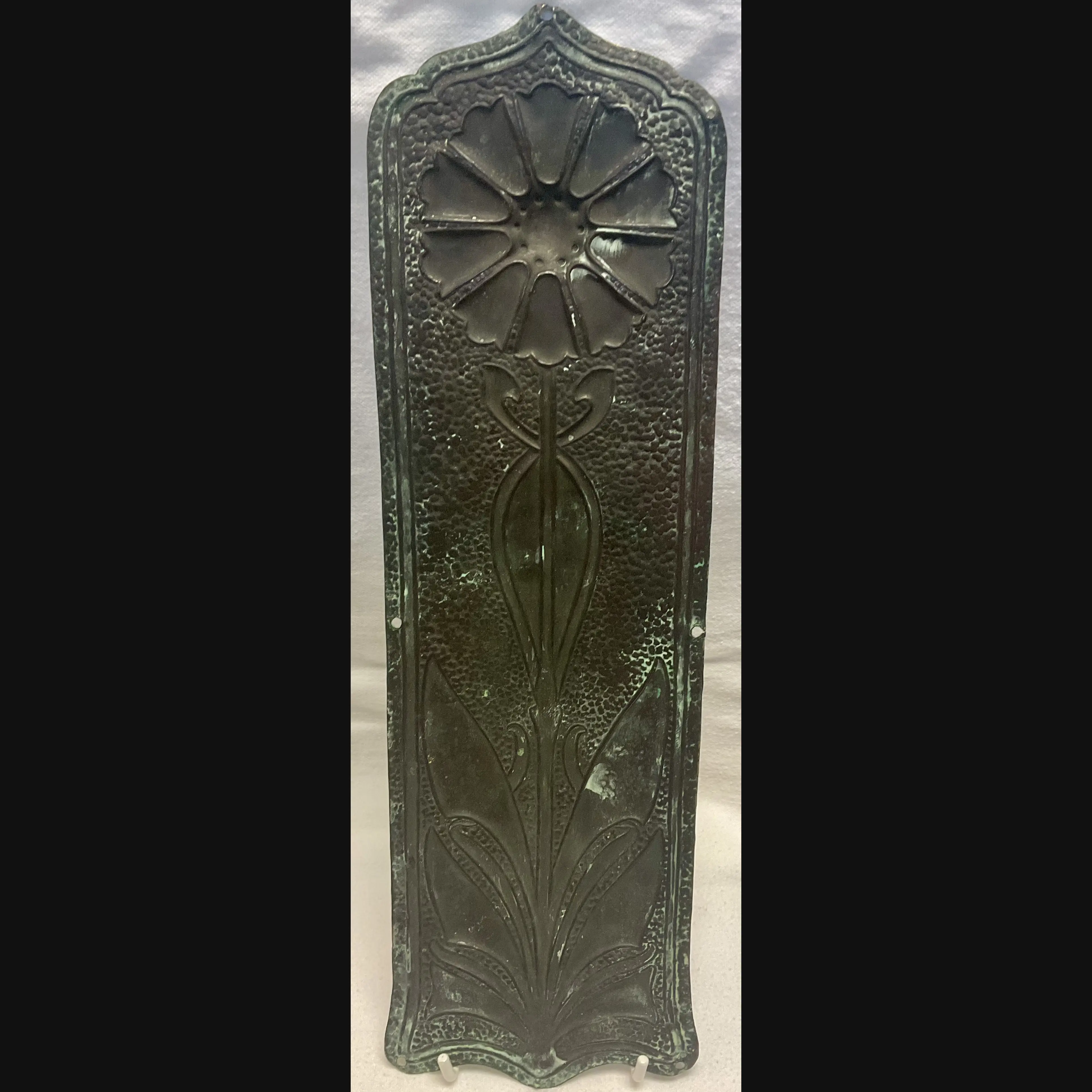 large arts and crafts coper door push finger plate with sunflower heavy gauge c1900 10
