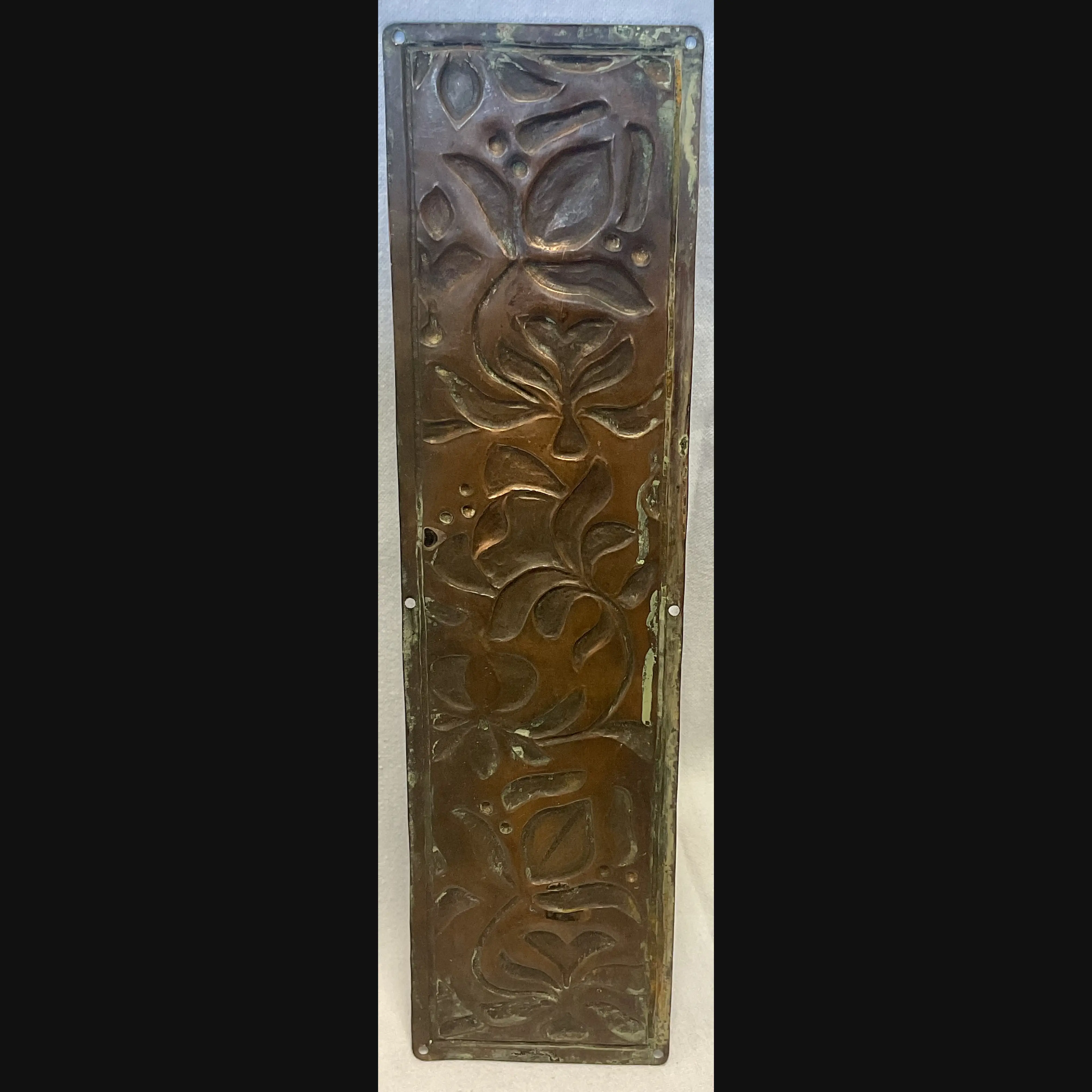 arts and crafts copper door push finger plate art nouveau flowers c1910