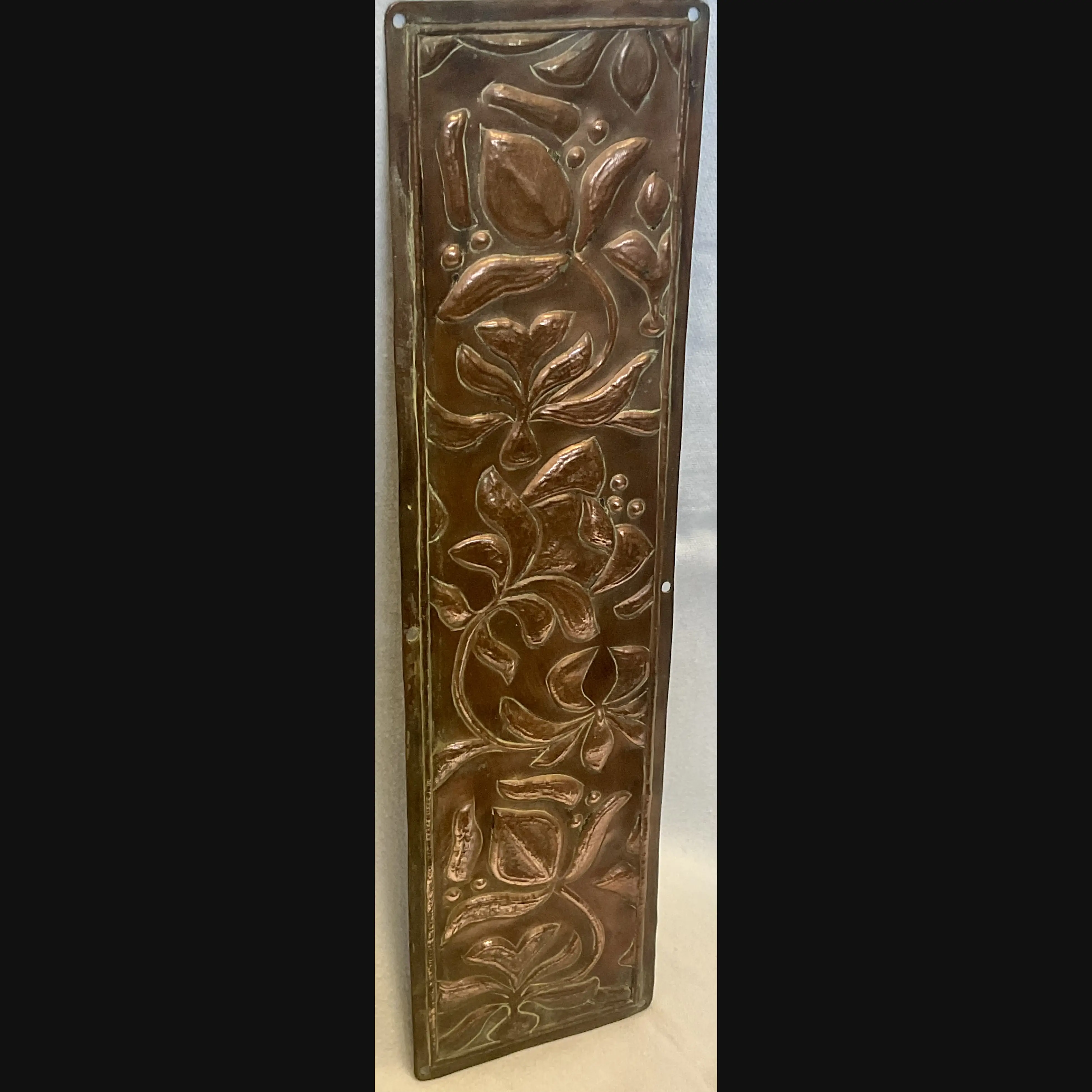 arts and crafts copper door push finger plate art nouveau flowers c1910