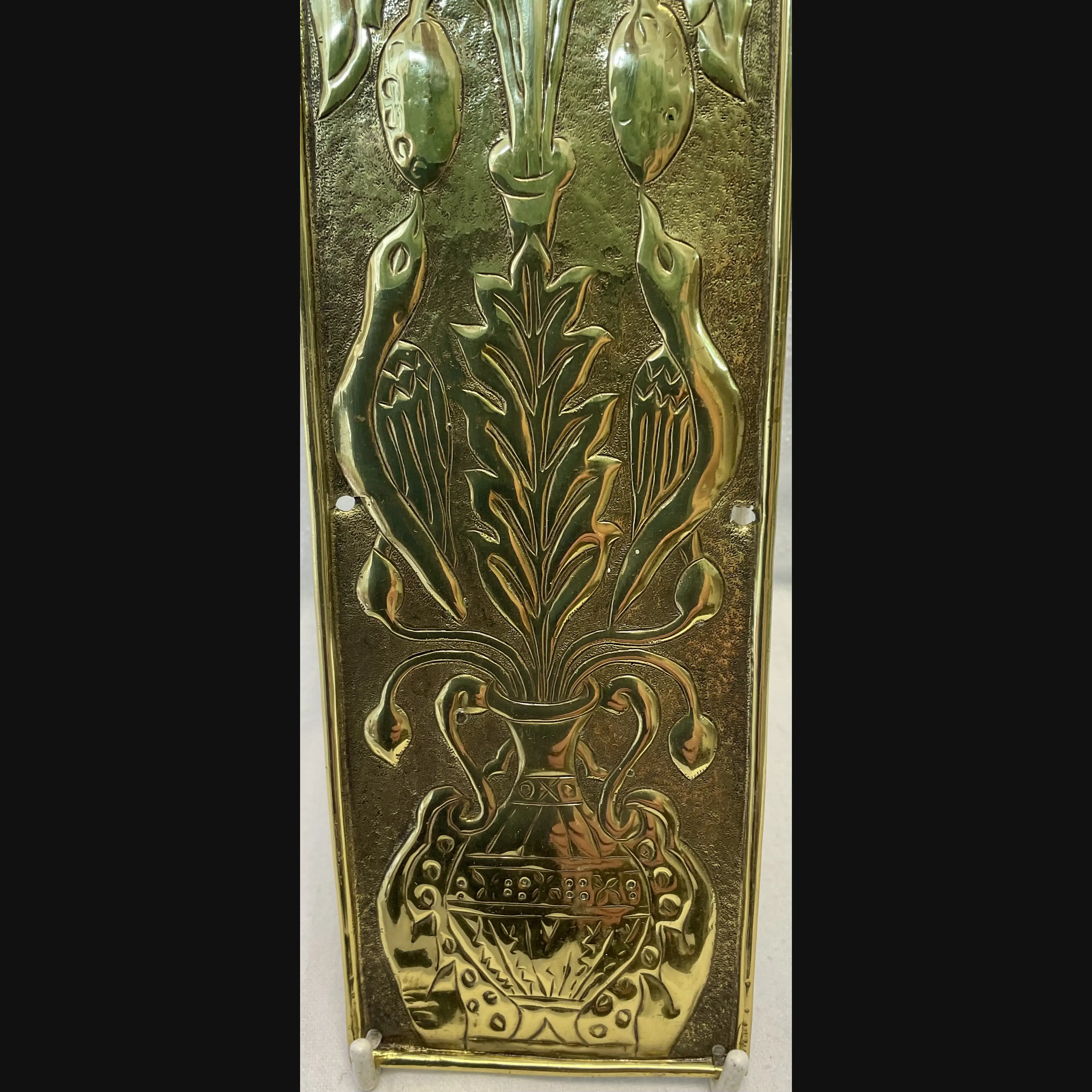 keswick school of industrial art ksia arts and crafts brass door finger plate birds and urn c1900