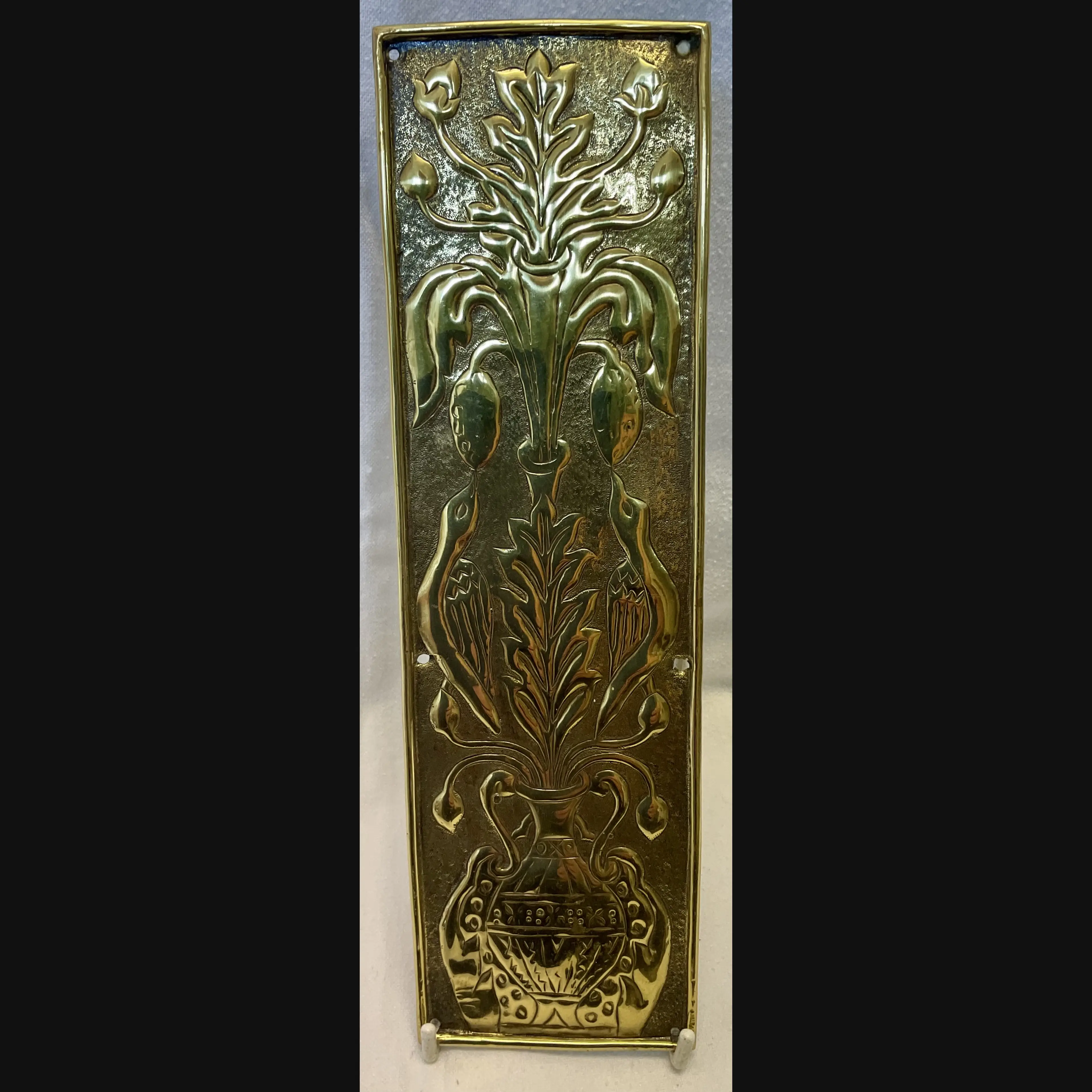keswick school of industrial art ksia arts and crafts brass door finger plate birds and urn c1900