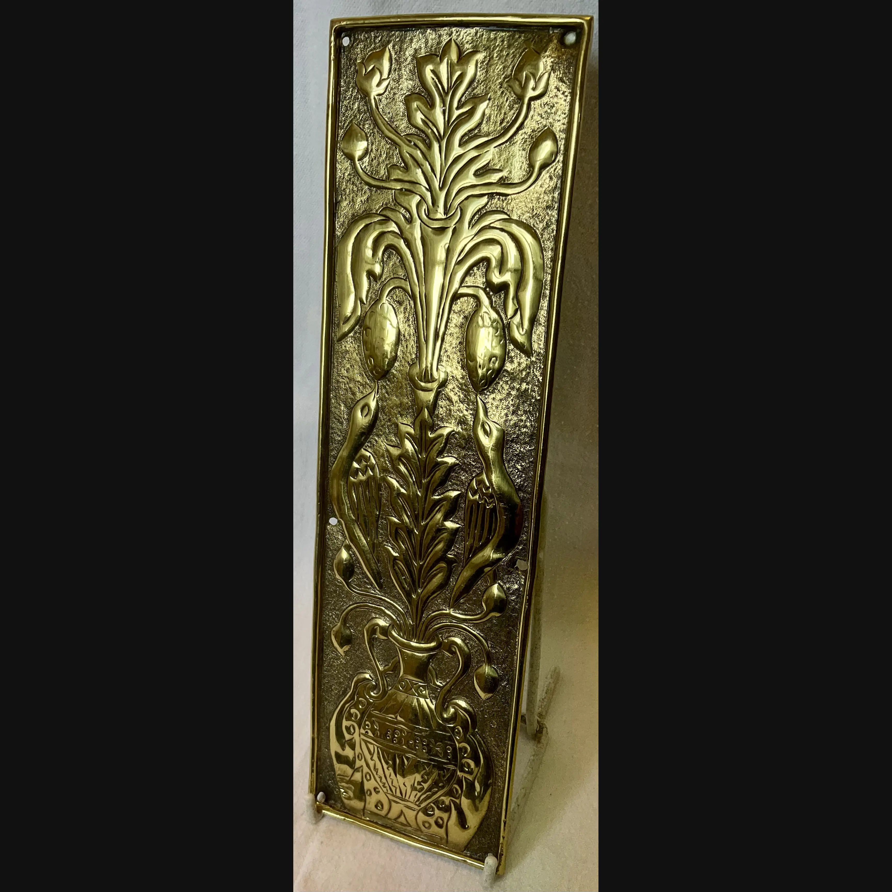 keswick school of industrial art ksia arts and crafts brass door finger plate birds and urn c1900