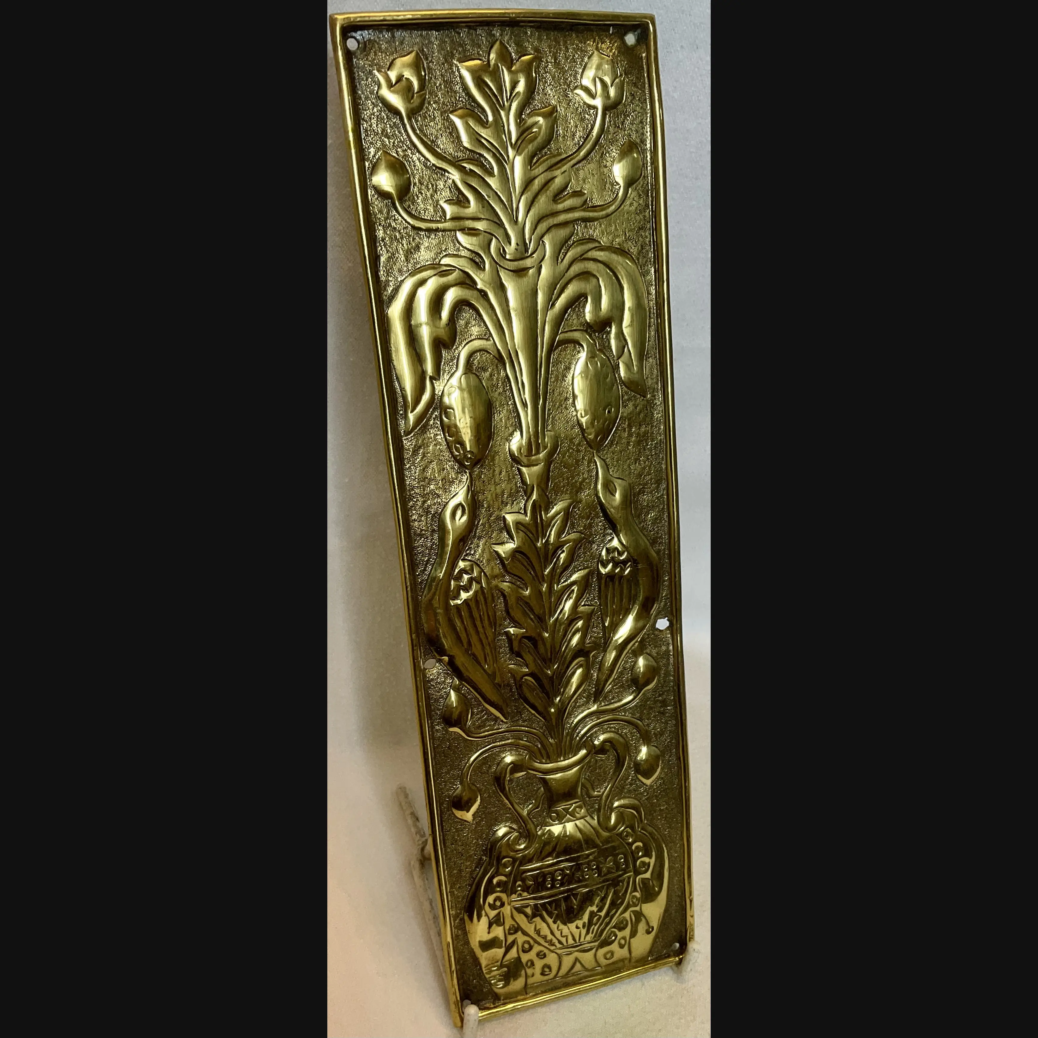 keswick school of industrial art ksia arts and crafts brass door finger plate birds and urn c1900