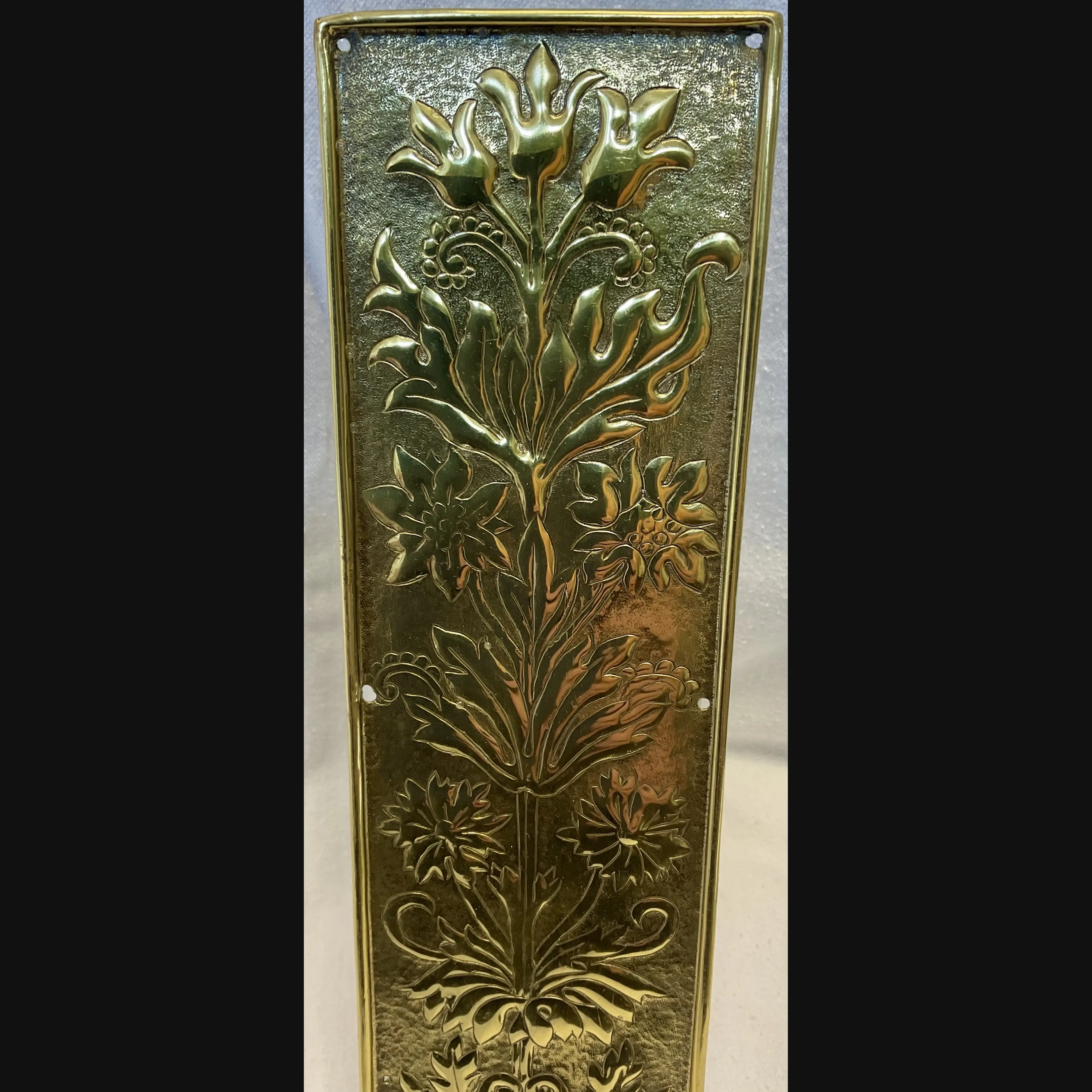 keswick school of industrial art ksia arts and crafts brass door finger plate flower heads c1900
