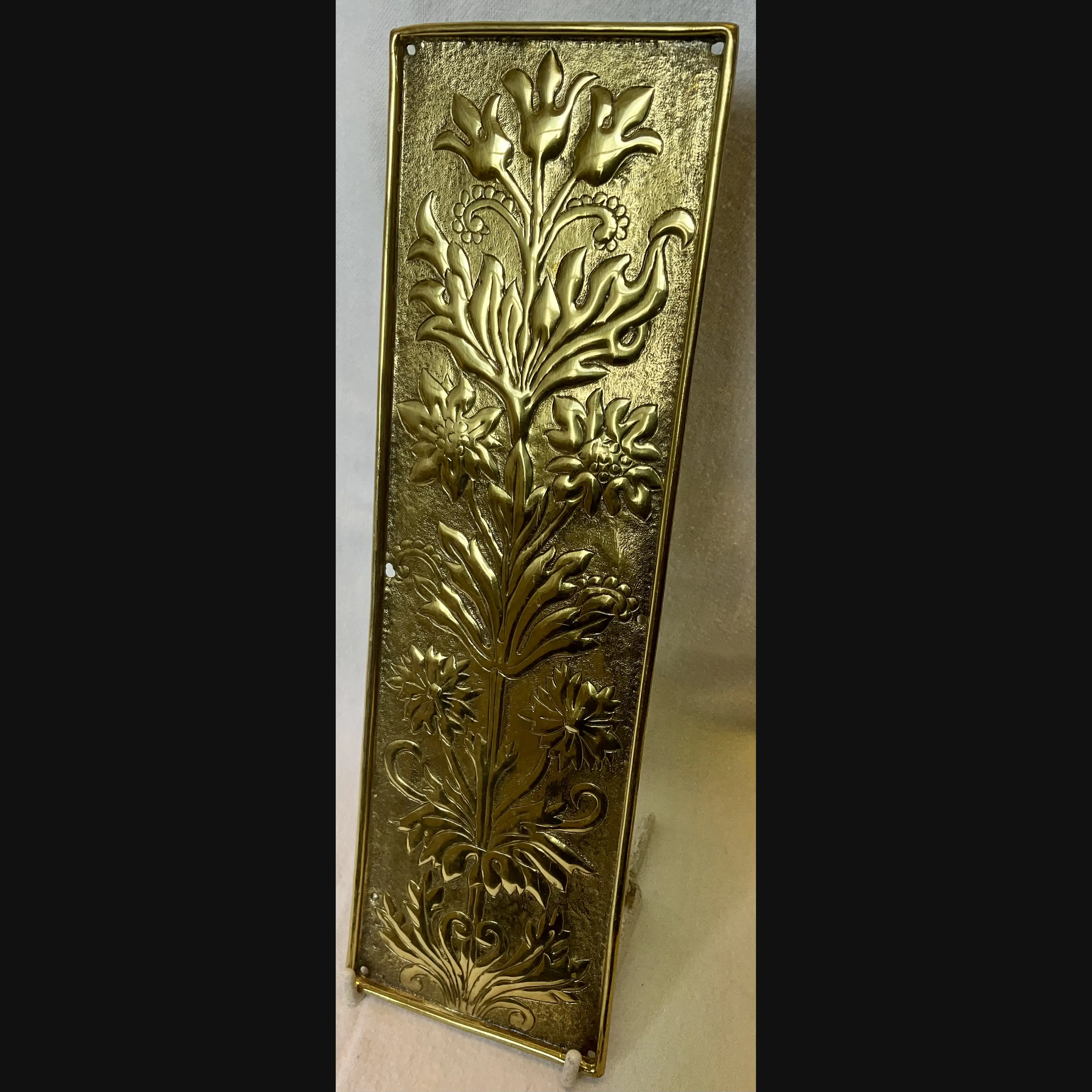 keswick school of industrial art ksia arts and crafts brass door finger plate flower heads c1900