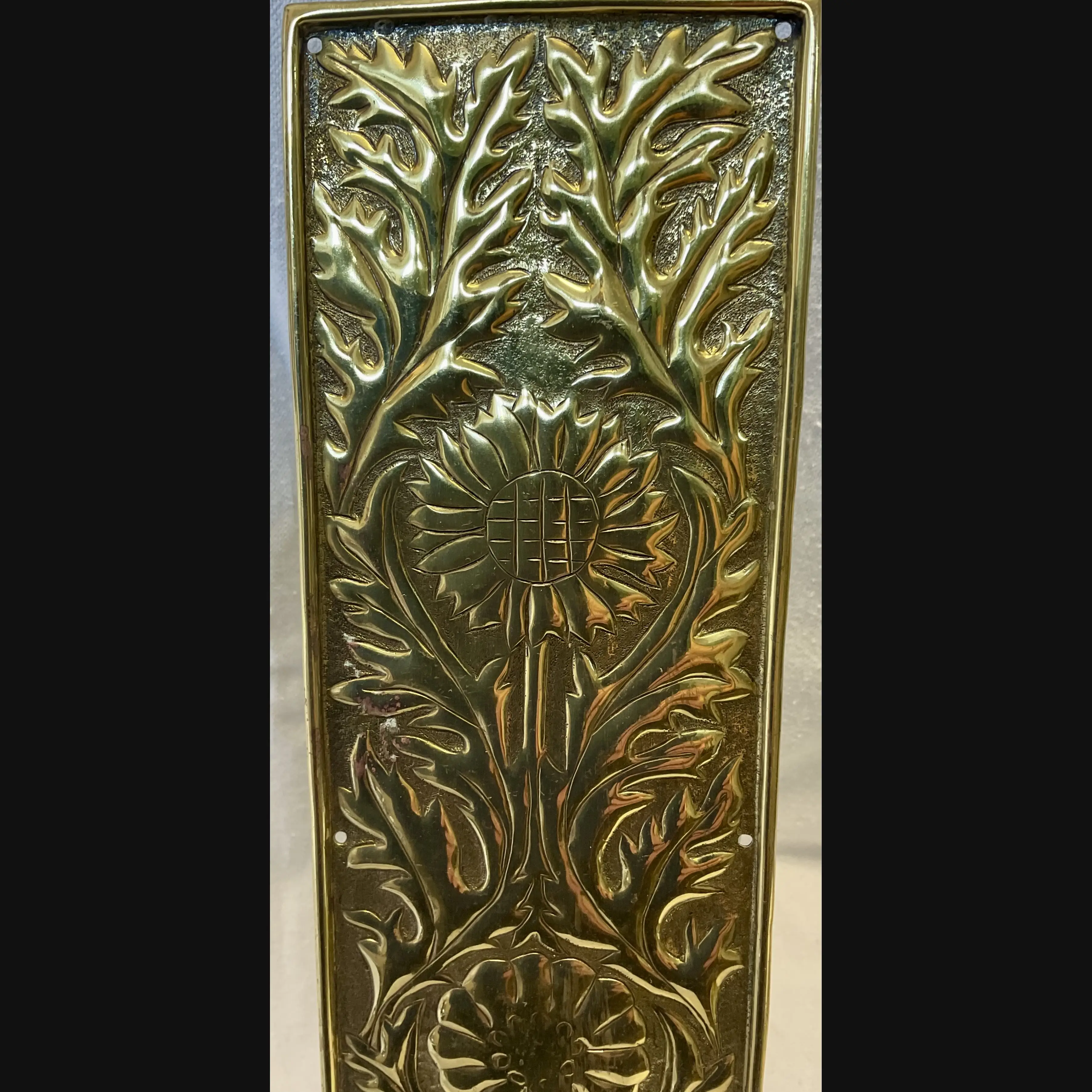 keswick school of industrial art ksia arts and crafts brass door finger plate sunflower c1900