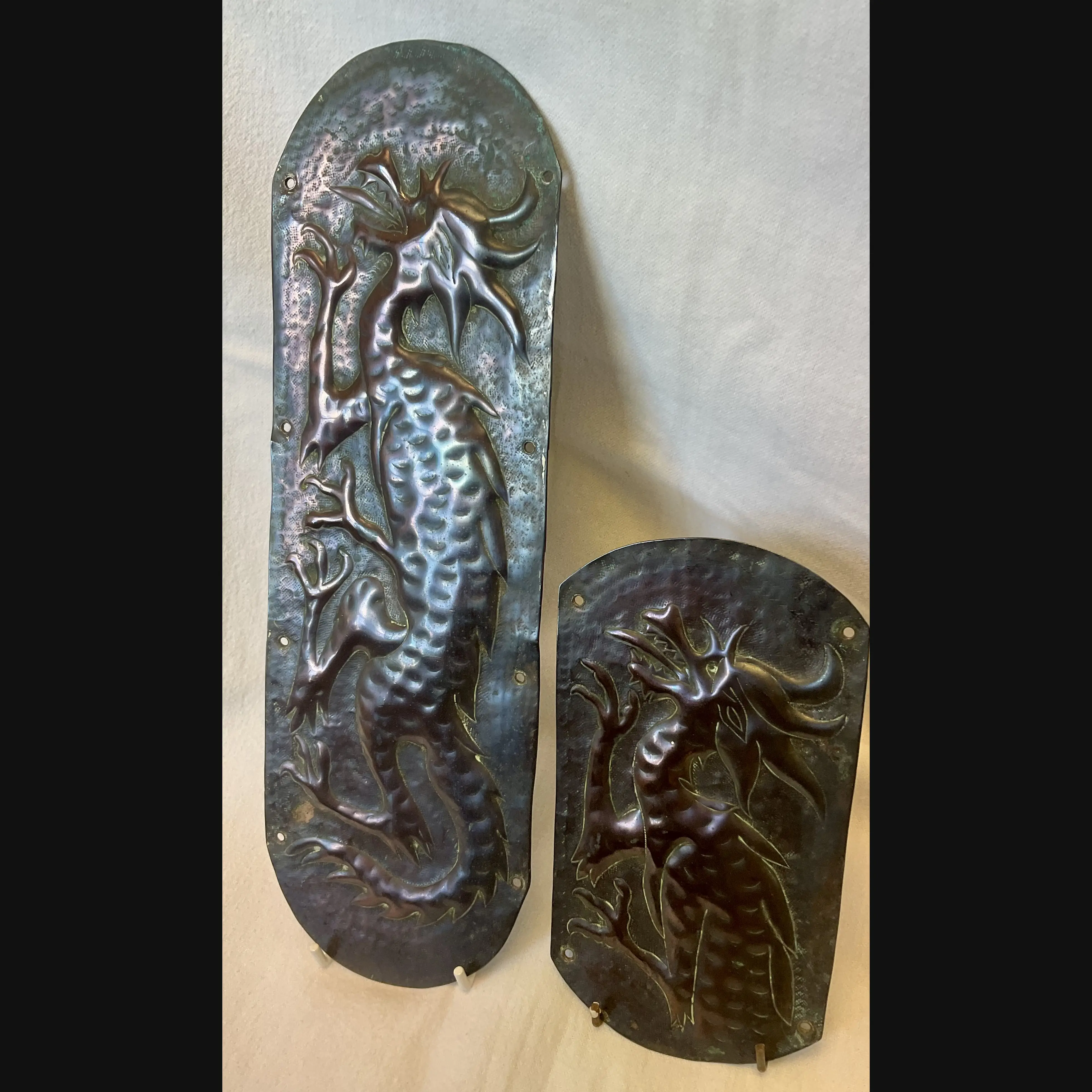 arts and crafts grotesque copper door finger plates top and bottom matching pair