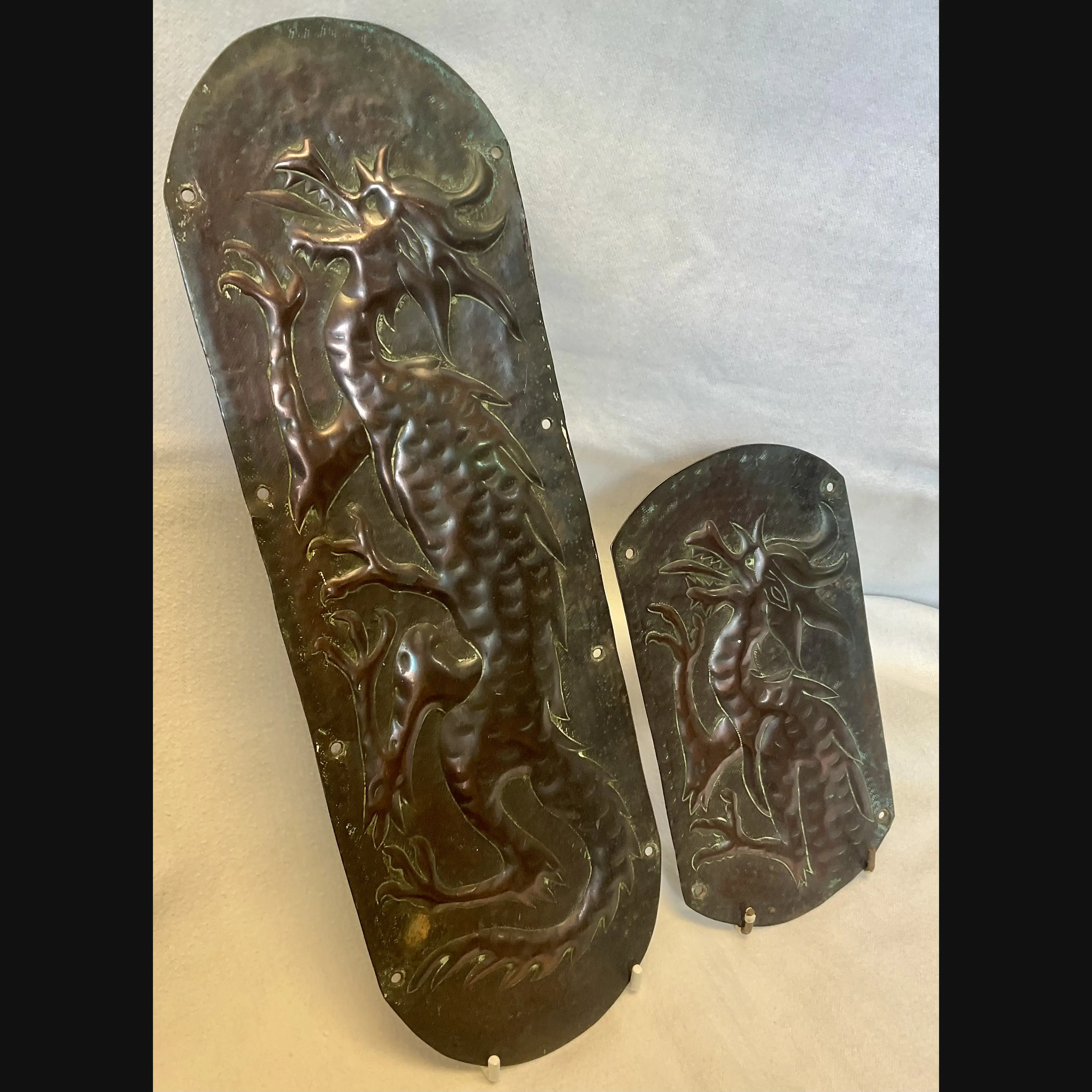 arts and crafts grotesque copper door finger plates top and bottom matching pair