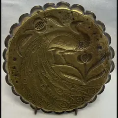 fivemiletown irish arts and crafts peacock card in brass c1900