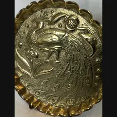fivemiletown irish arts and crafts peacock card in brass c1900