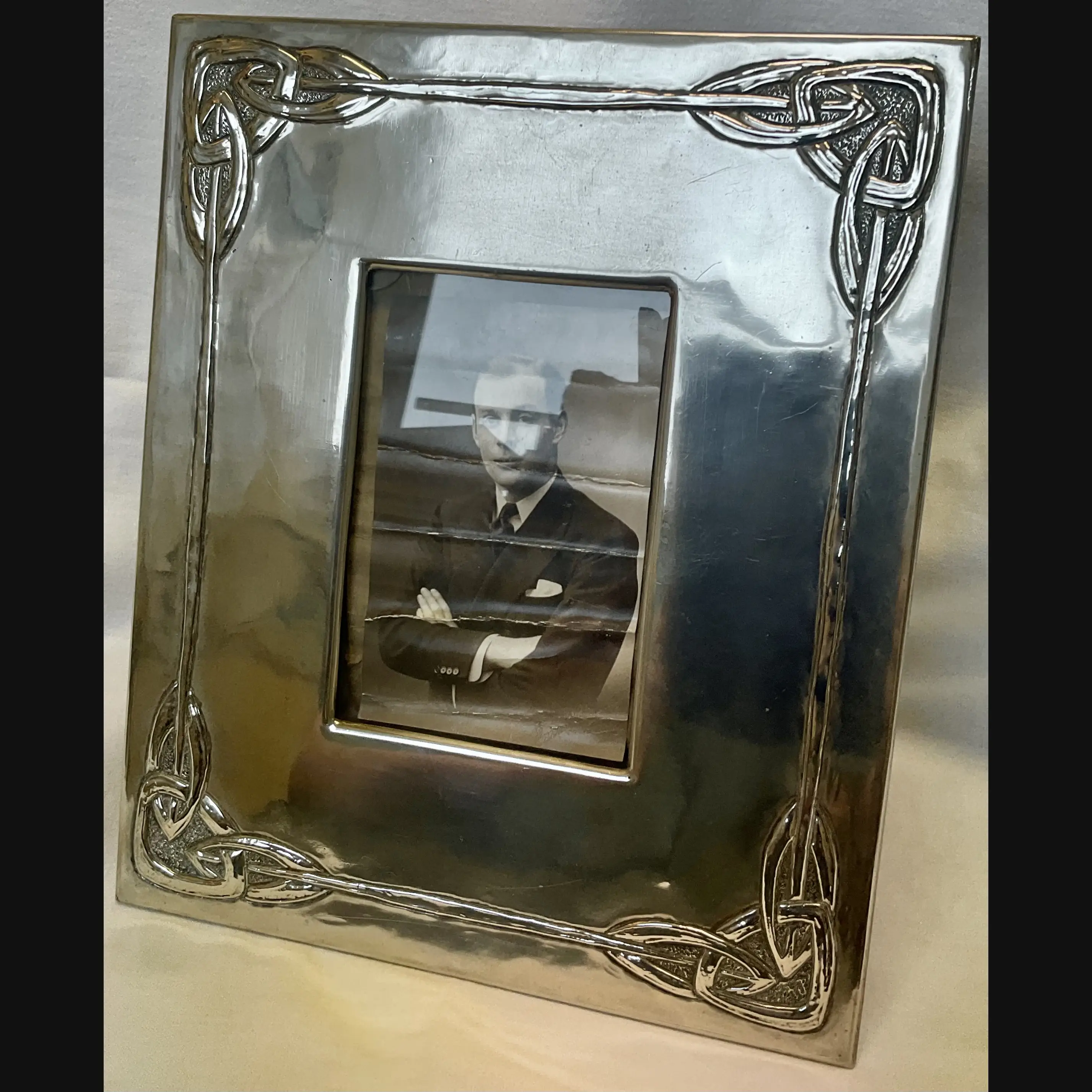 large glasgow girls glasgow style scottish celtic arts and crafts white metal easel backed photo frame c1900 10