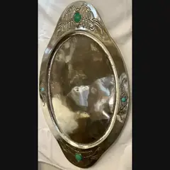 glasgow girls scottish arts and crafts large white metal tray with glasgow secessionist style flower heads mounted with 4 blue green ruskins in the manner of marion henderson wilson