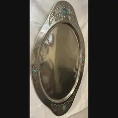 glasgow girls scottish arts and crafts large white metal tray with glasgow secessionist style flower heads mounted with 4 blue green ruskins in the manner of marion henderson wilson