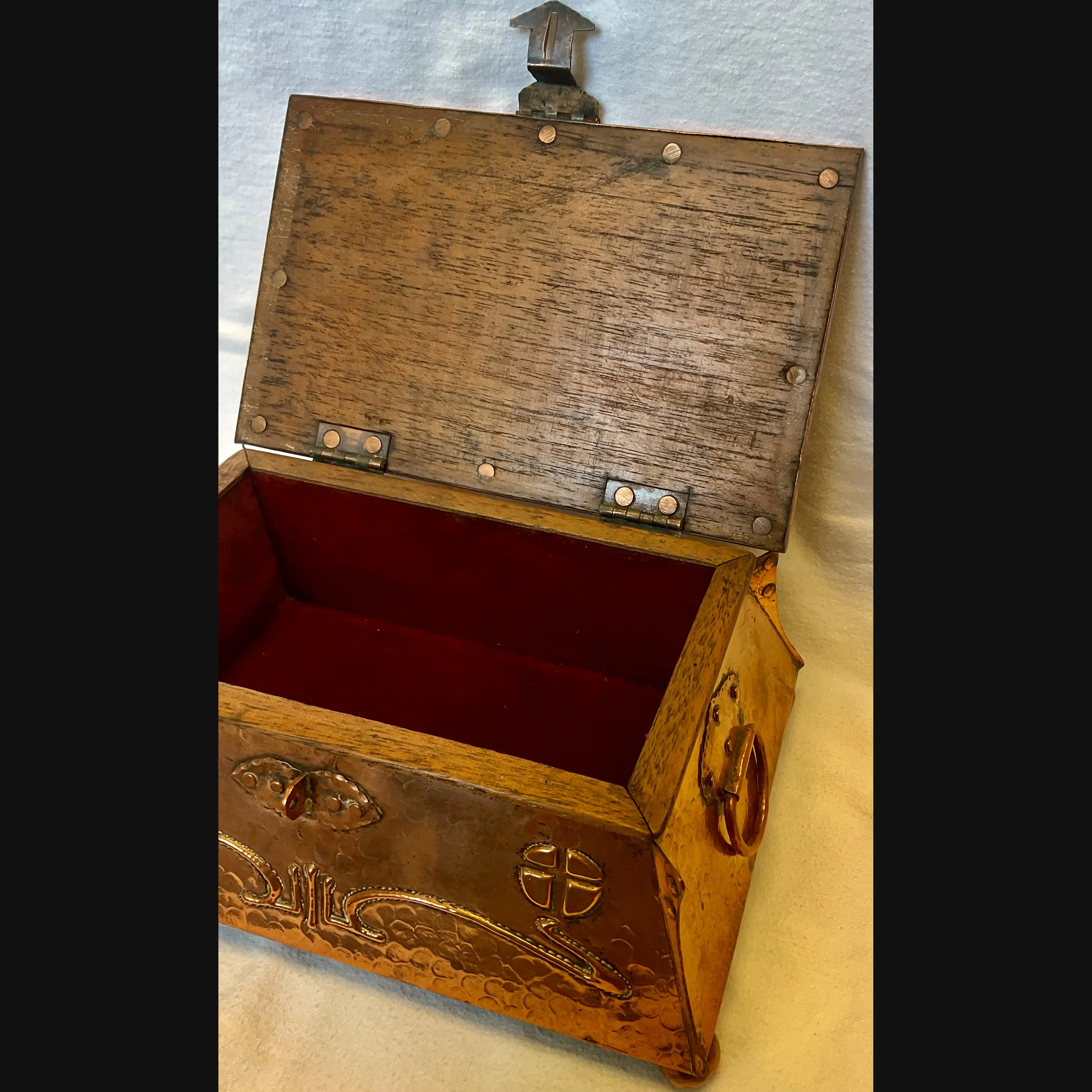 large j f pool hayle copper arts and crafts secessionist jewel casket with clasp and original lining