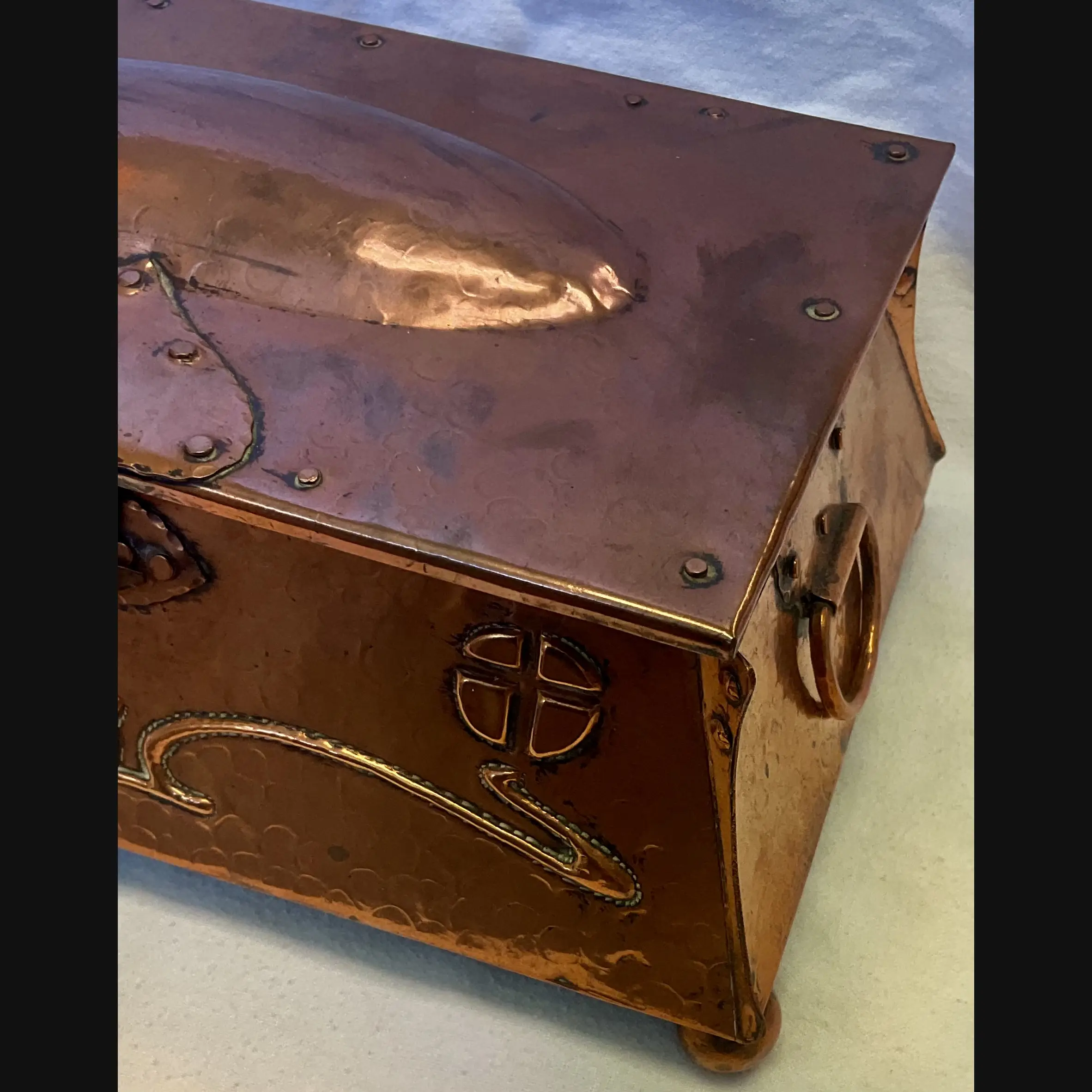 large j f pool hayle copper arts and crafts secessionist jewel casket with clasp and original lining