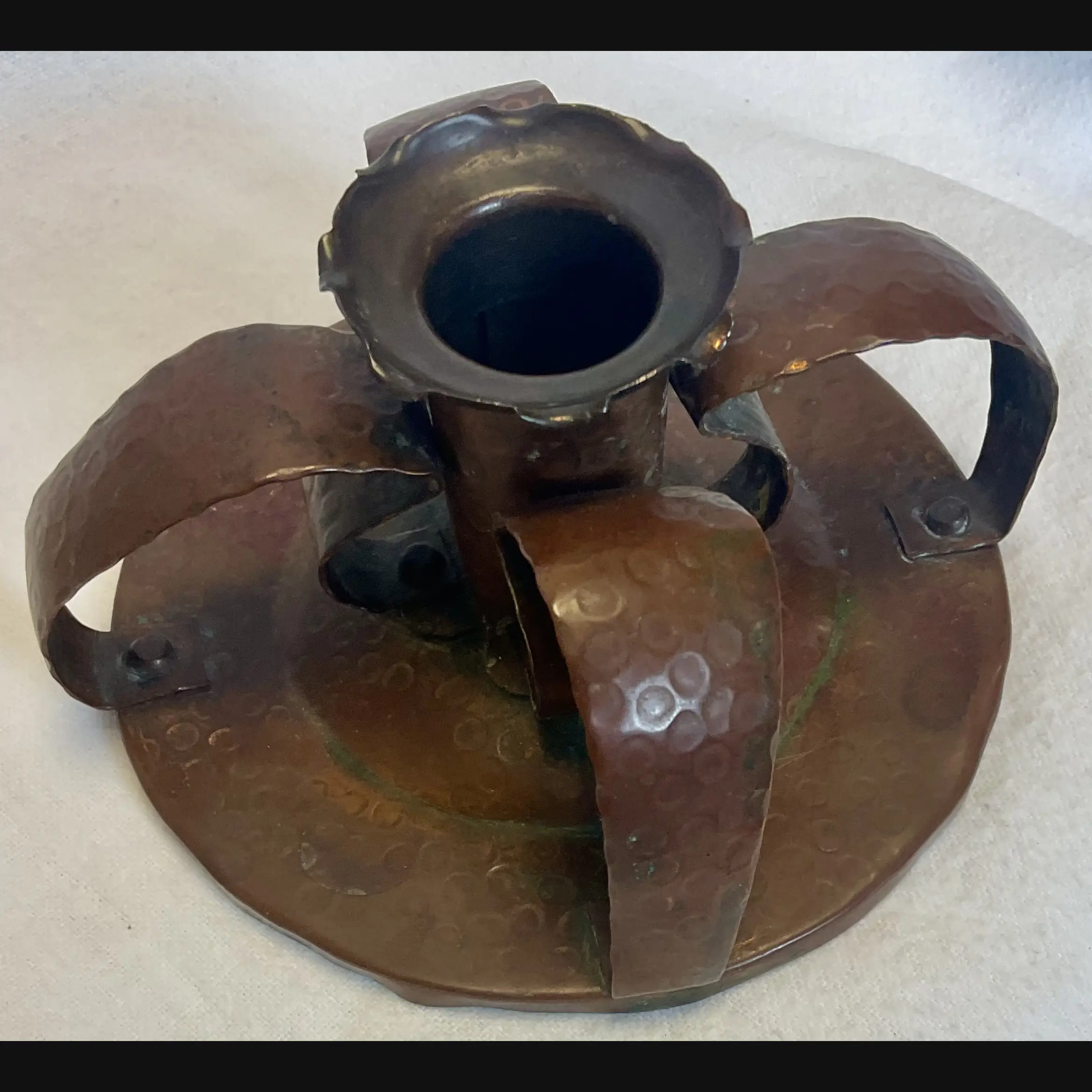 j f pool hayle copper works cornish arts and crafts copper chamber stick c1908