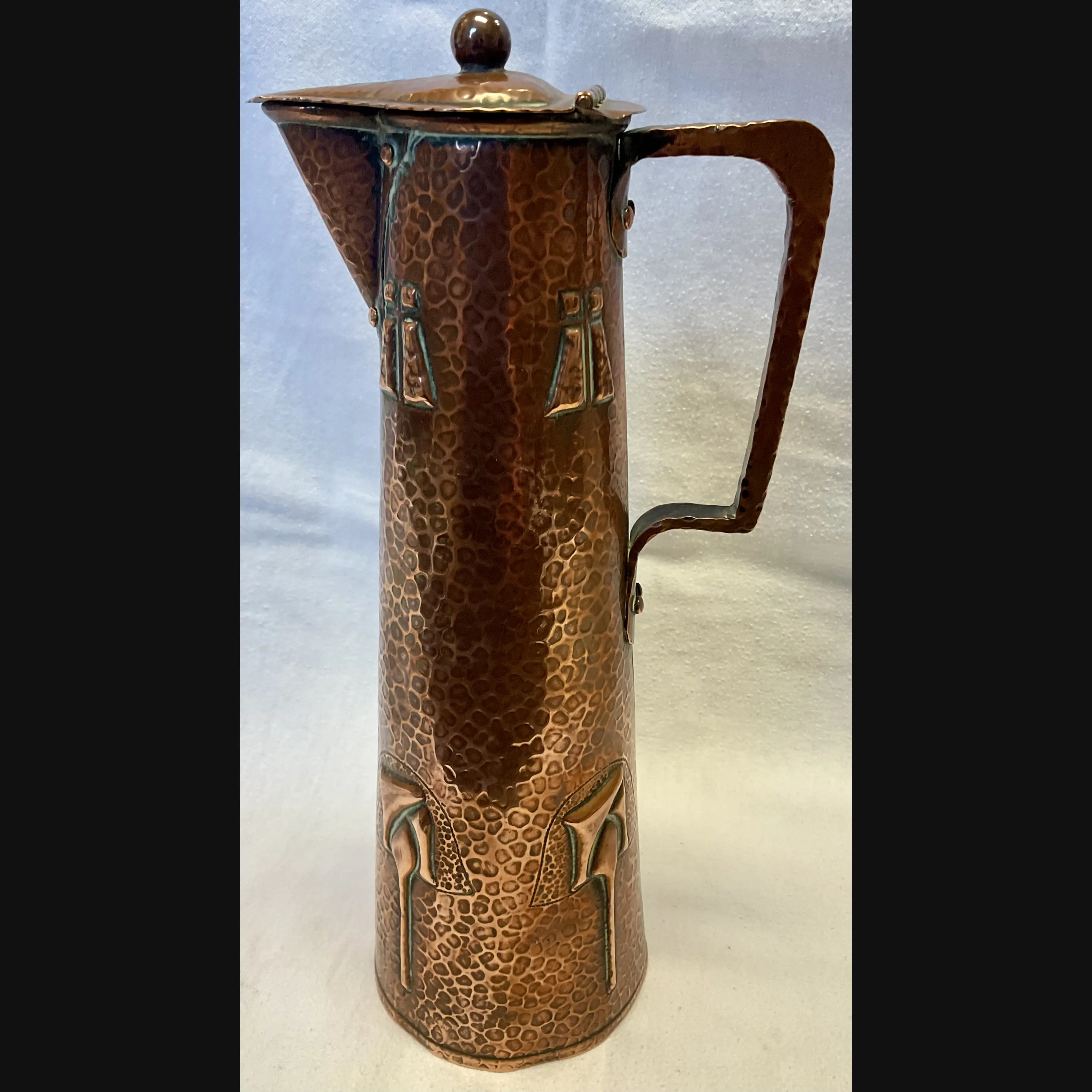 j f pool hayle copper arts and crafts secessionsit style large tapered copper flagon jug shape no 6607 c1908