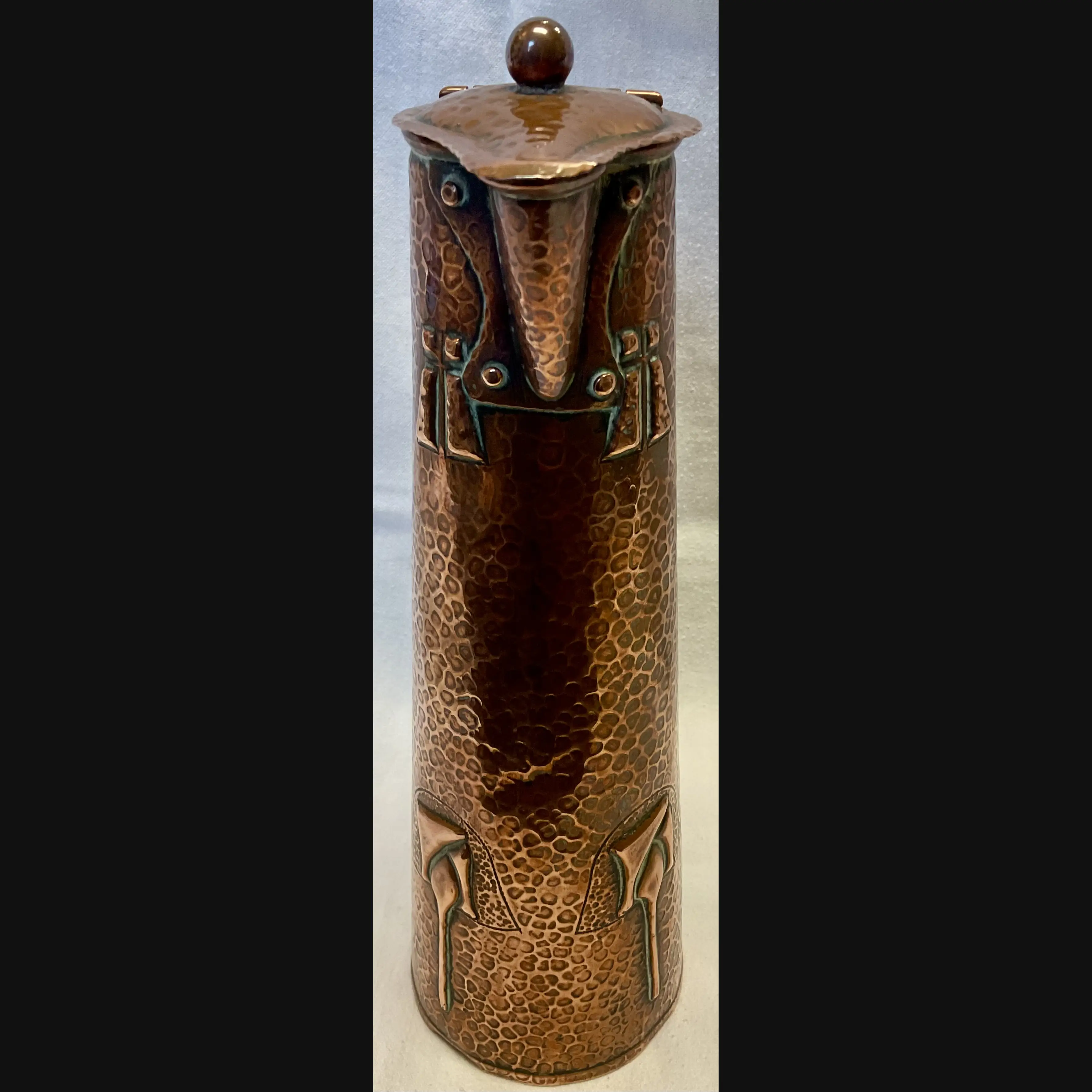 j f pool hayle copper arts and crafts secessionsit style large tapered copper flagon jug shape no 6607 c1908