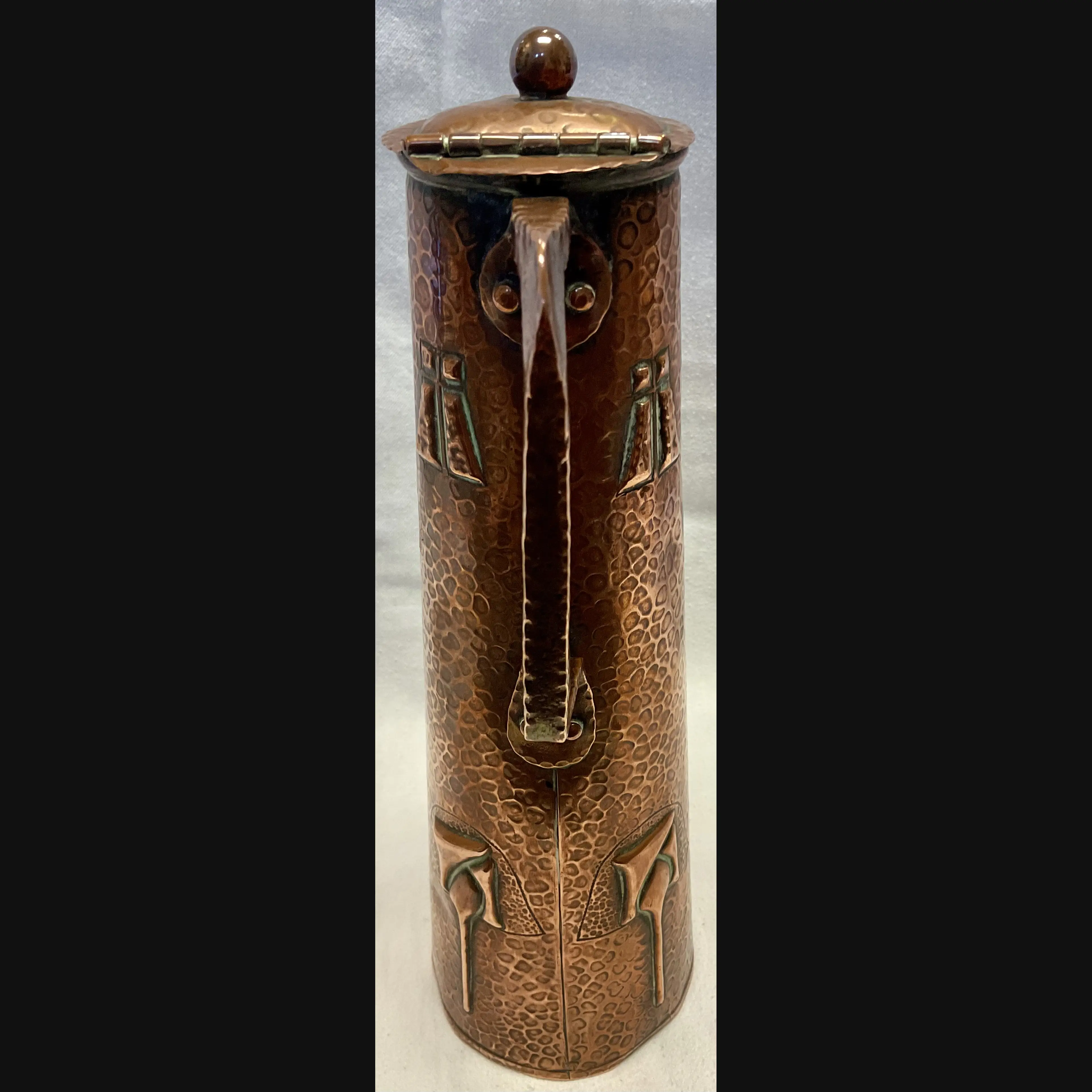 j f pool hayle copper arts and crafts secessionsit style large tapered copper flagon jug shape no 6607 c1908