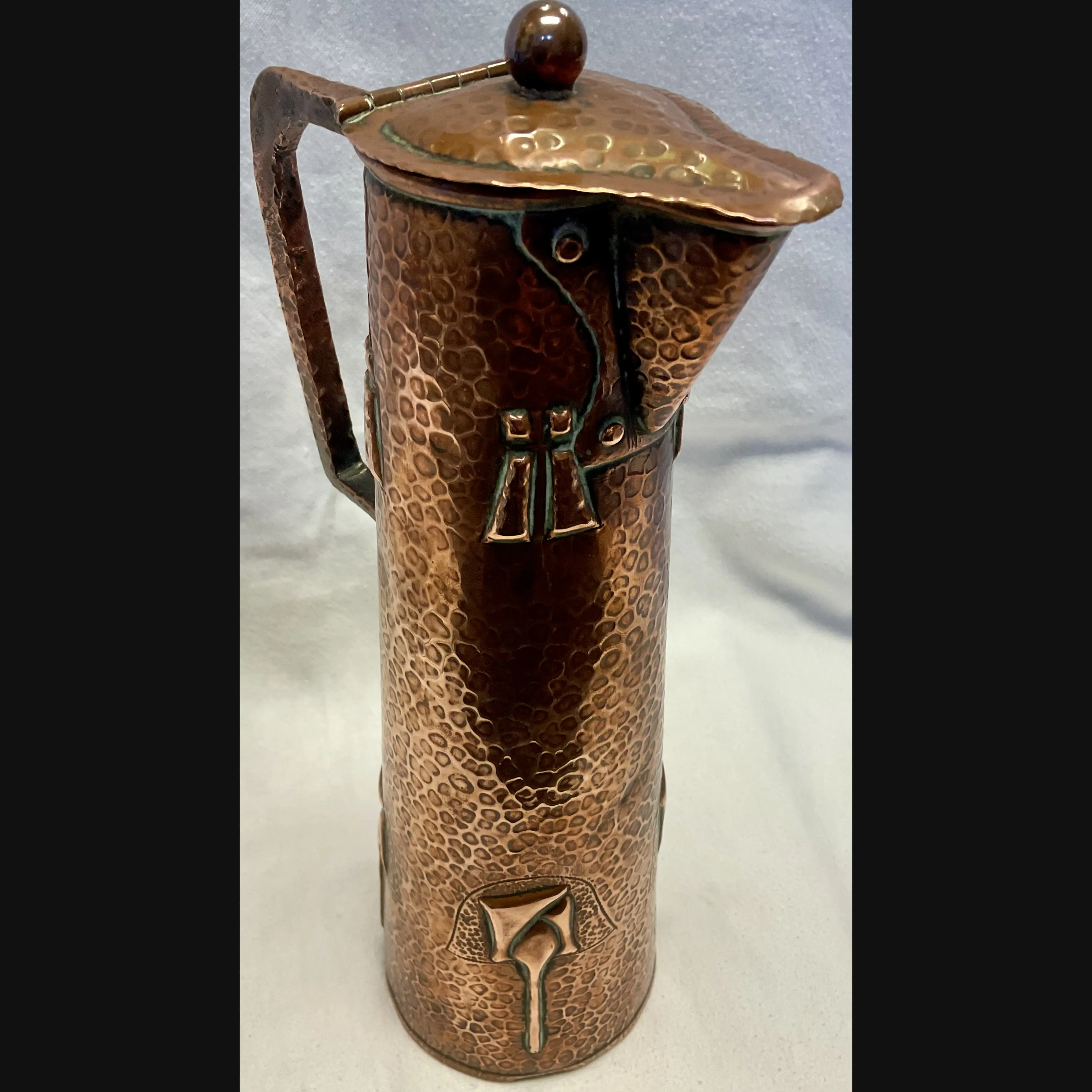 j f pool hayle copper arts and crafts secessionsit style large tapered copper flagon jug shape no 6607 c1908