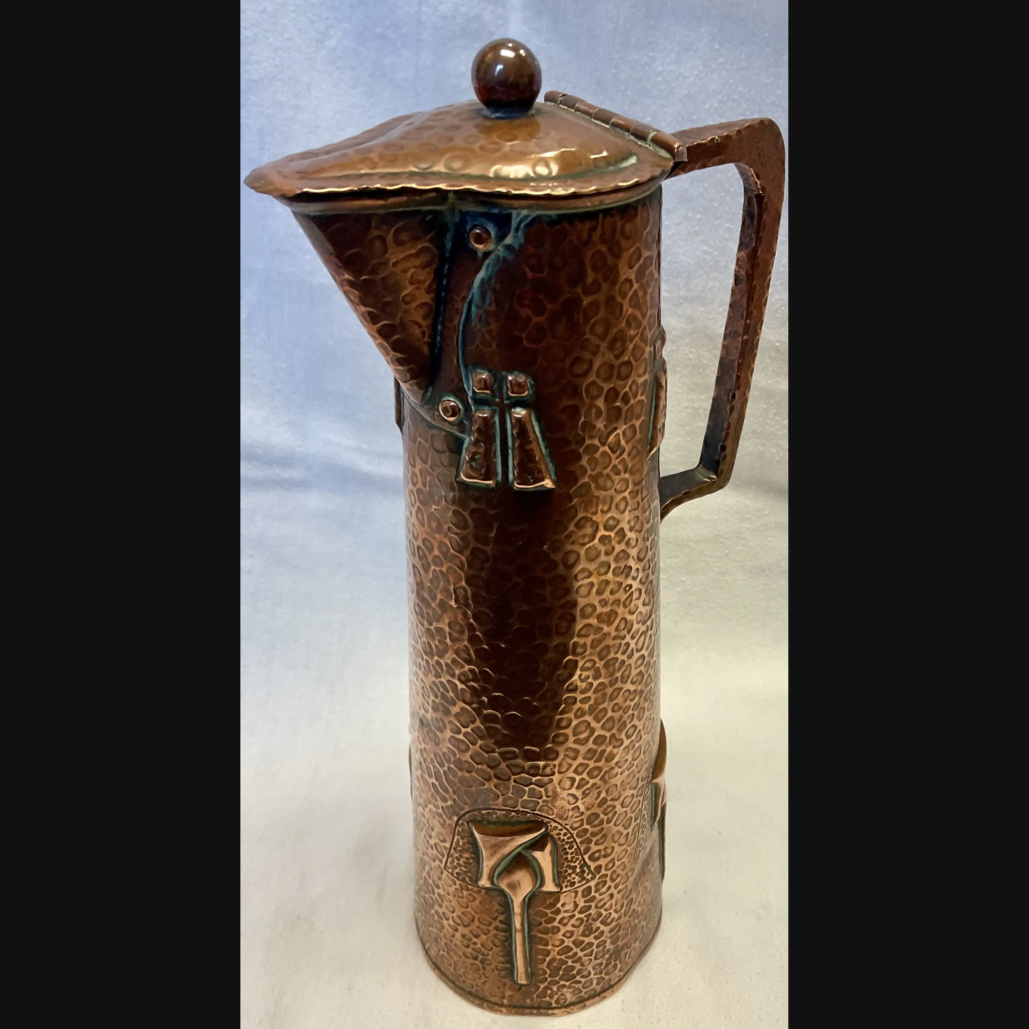 j f pool hayle copper arts and crafts secessionsit style large tapered copper flagon jug shape no 6607 c1908